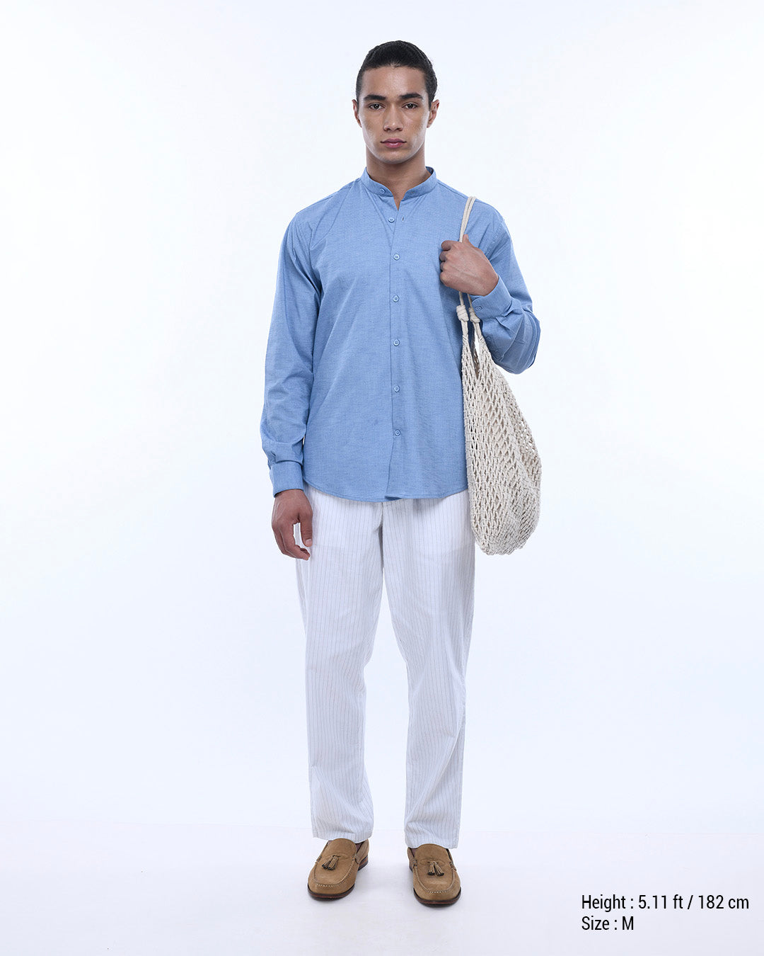 Relaxed Striped Cotton Pant In White