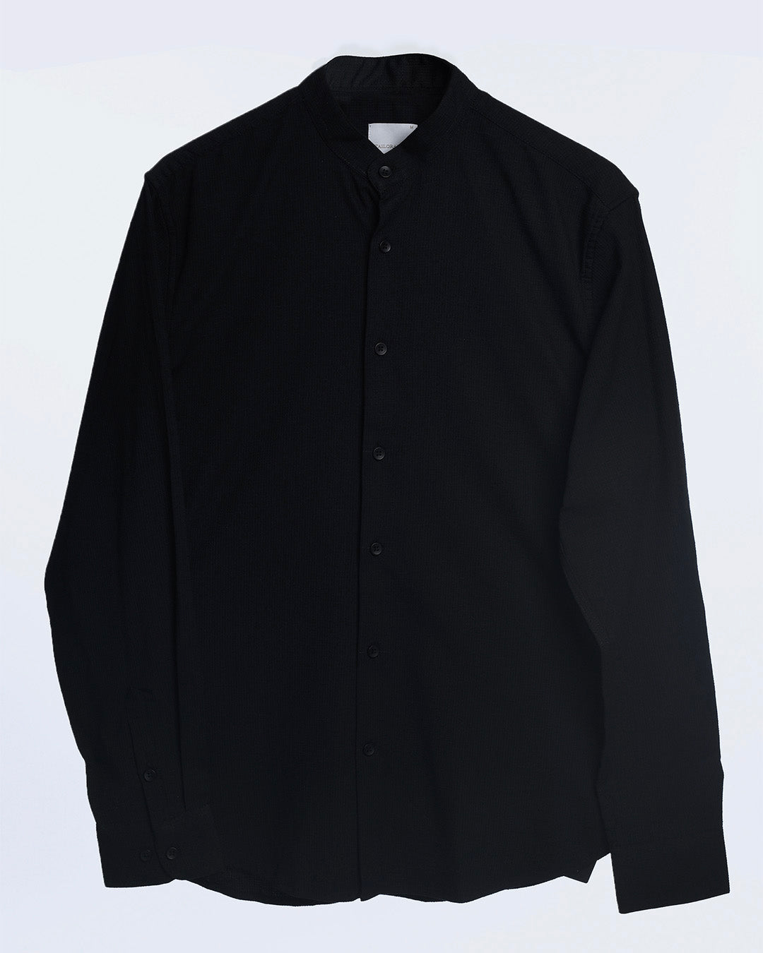 Easy Iron Textured Mandarin Shirt In Black