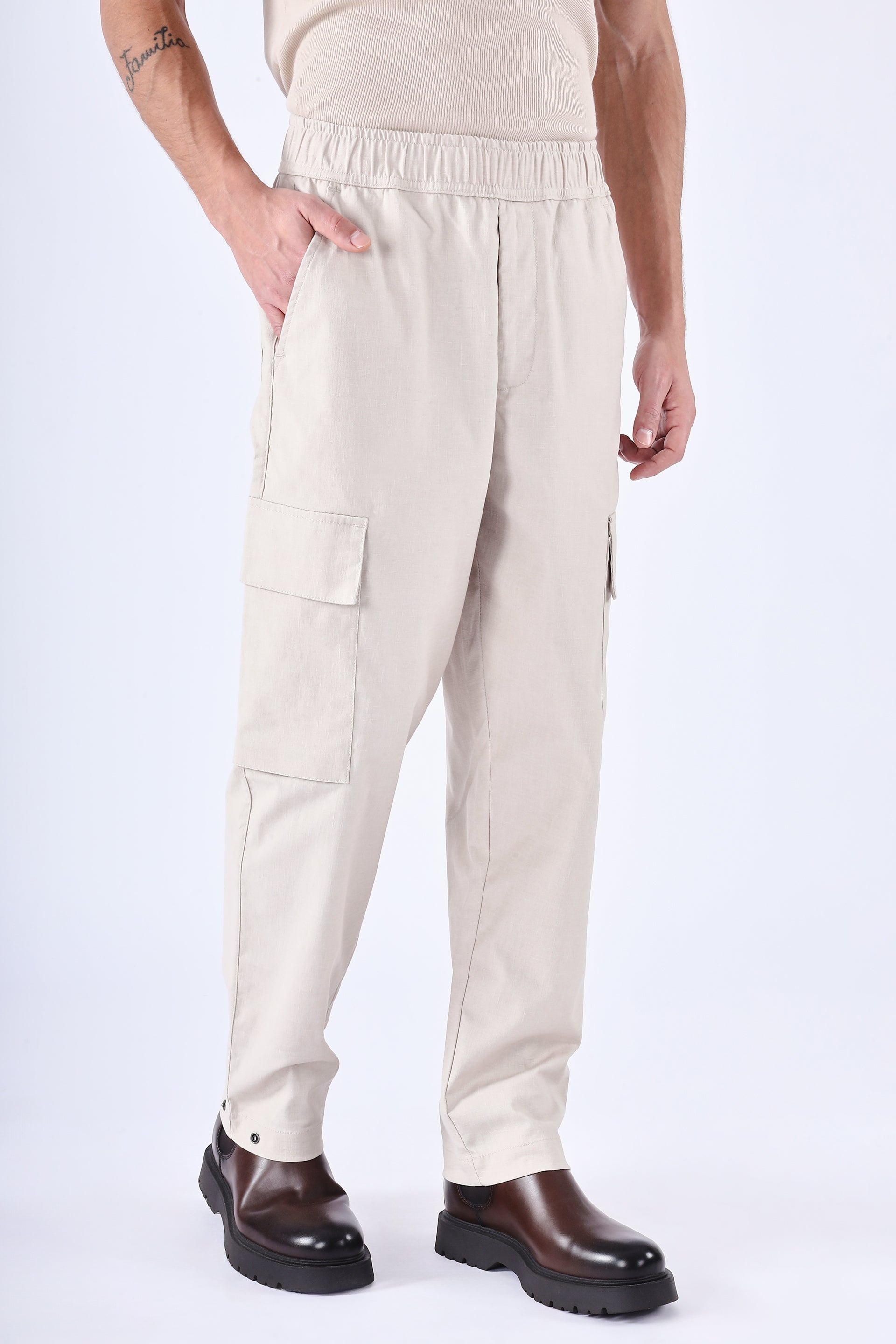 Men’s Air Relaxed Cargo Pant in Cream – lightweight, breathable, relaxed fit with utility pockets | Tailoraedge