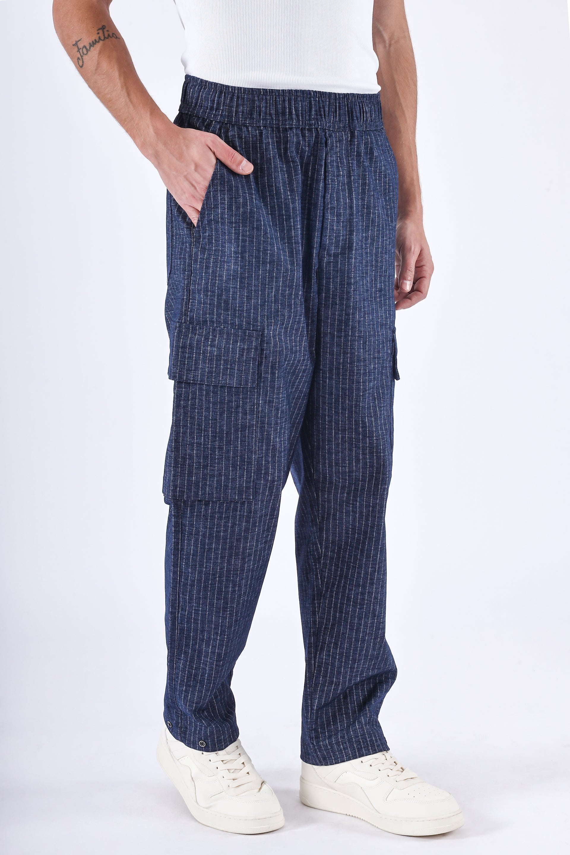 Men’s Air Striped Relaxed Cargo Pants in Blue – lightweight, breathable, relaxed fit with utility pockets | Tailoraedge