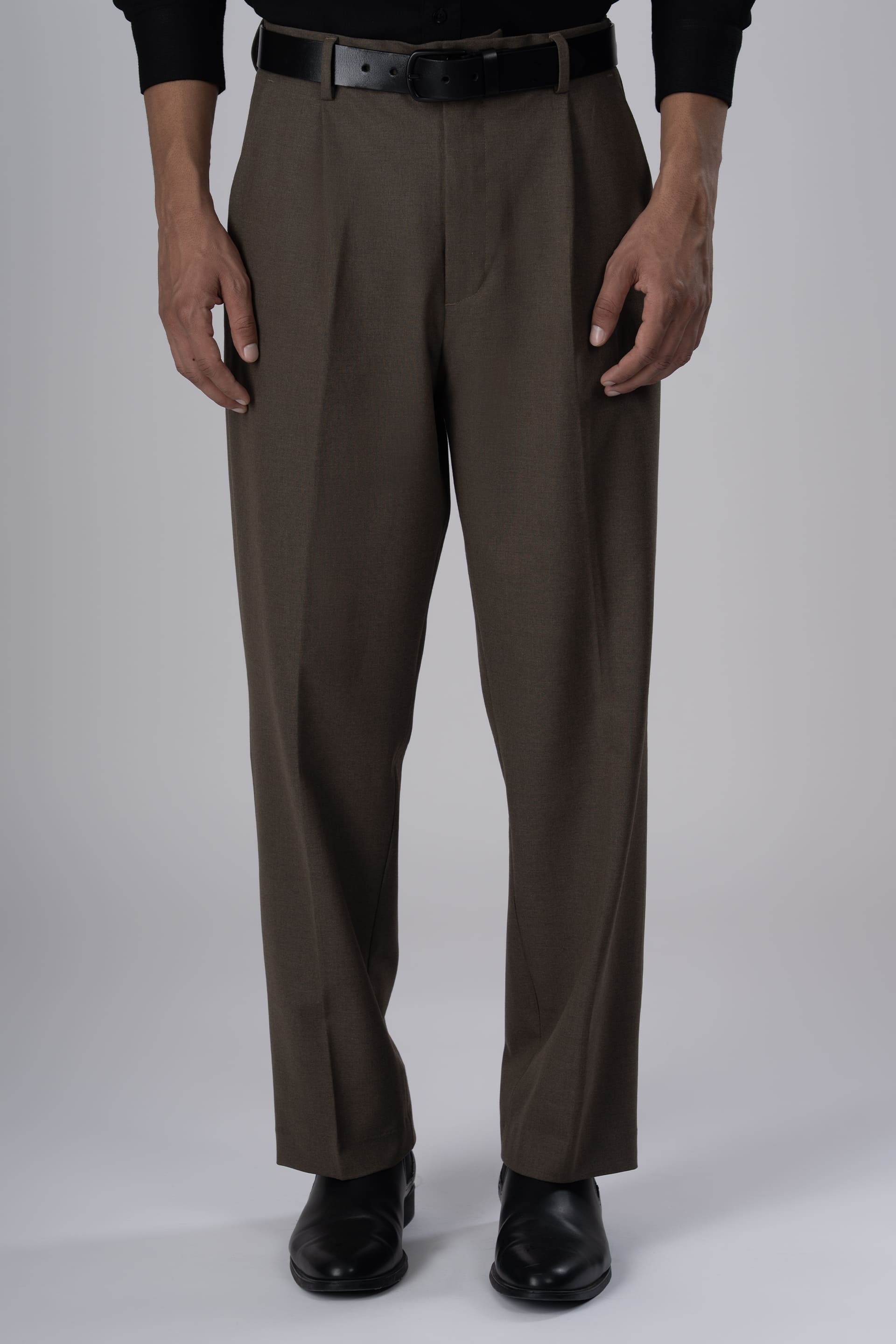 Men’s Classic Easy Iron Relaxed Trousers in Fur Brown – easy-iron fabric, relaxed pleated fit, earthy tone for everyday styling | Tailoraedge
