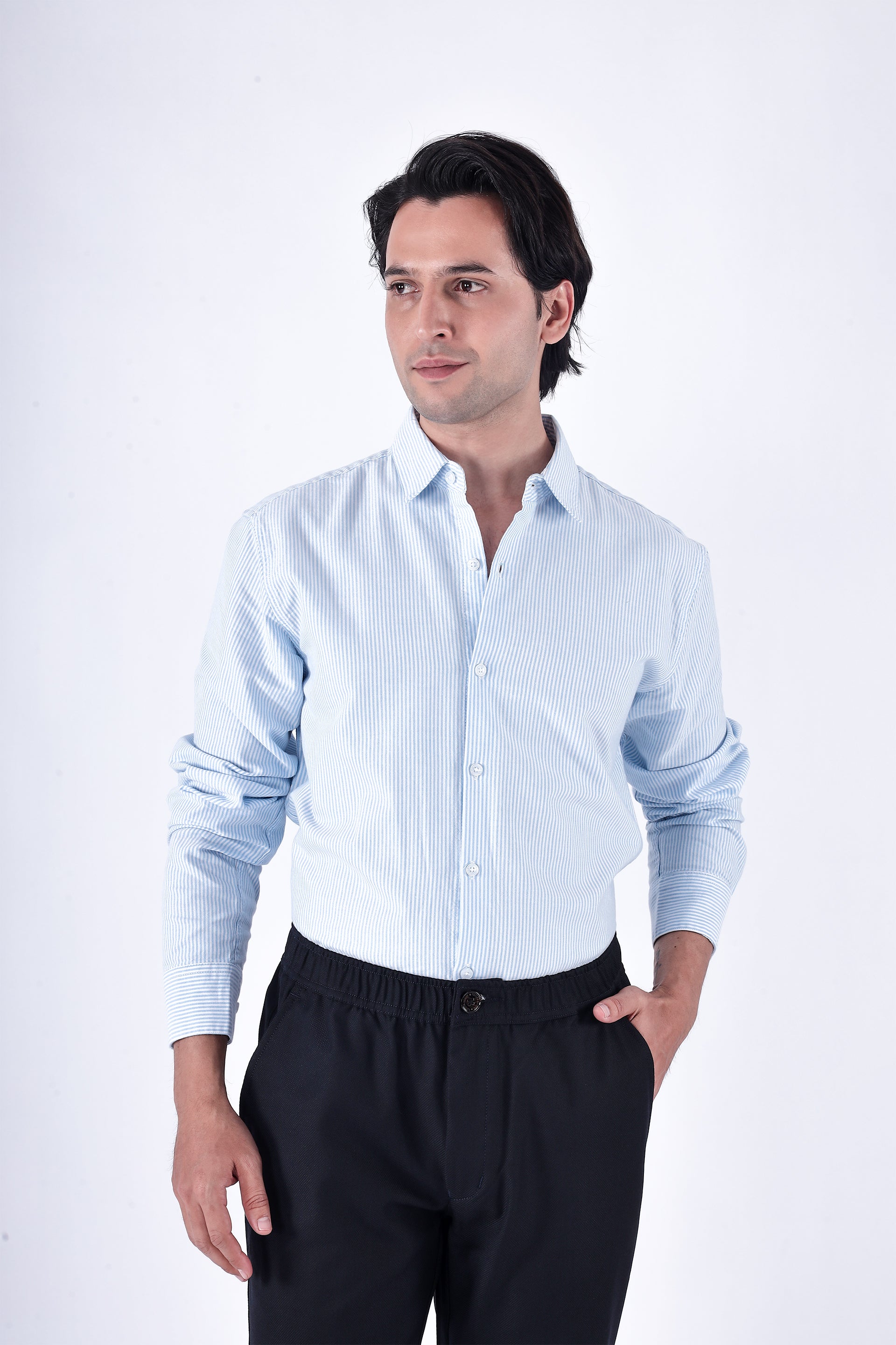Men's Classic Oxford Stripe Shirt in Blue – soft cotton fabric, tailored silhouette, timeless design | Tailoraedge