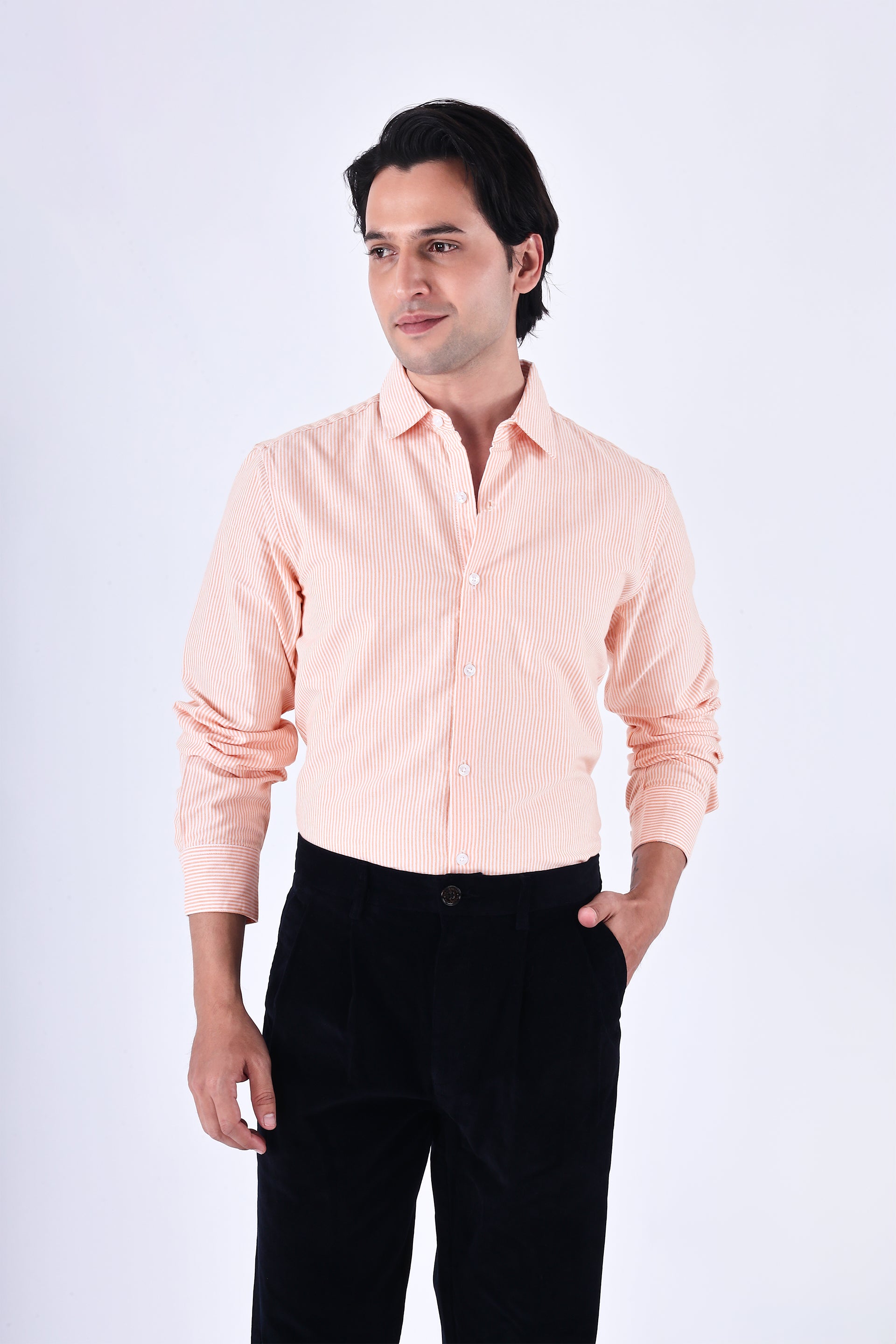 Men's Classic Oxford Stripe Shirt in Orange – lightweight cotton, tailored fit, vibrant accent piece | Tailoraedge