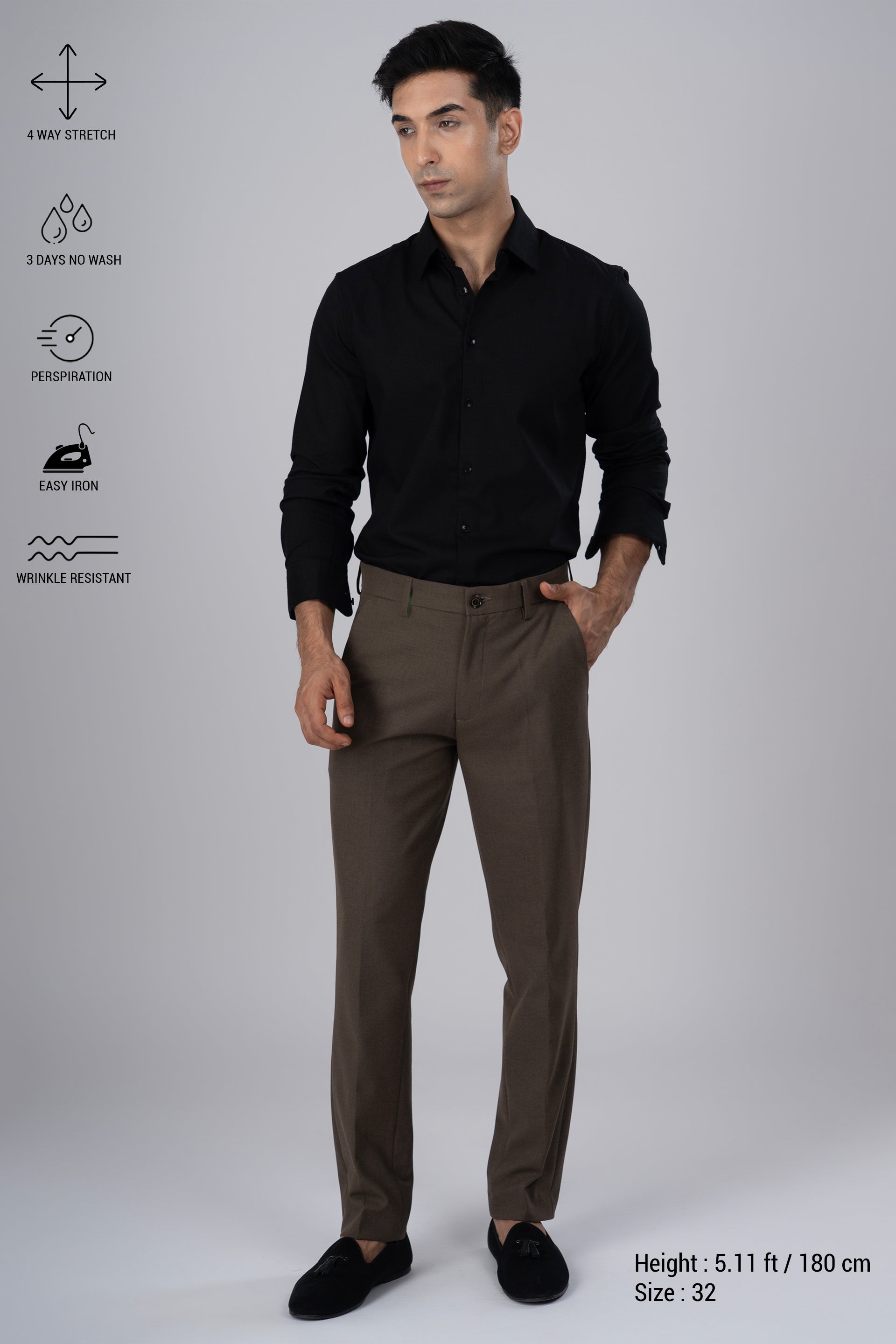 Easy Iron Tailored Office Trousers In Fur Brown