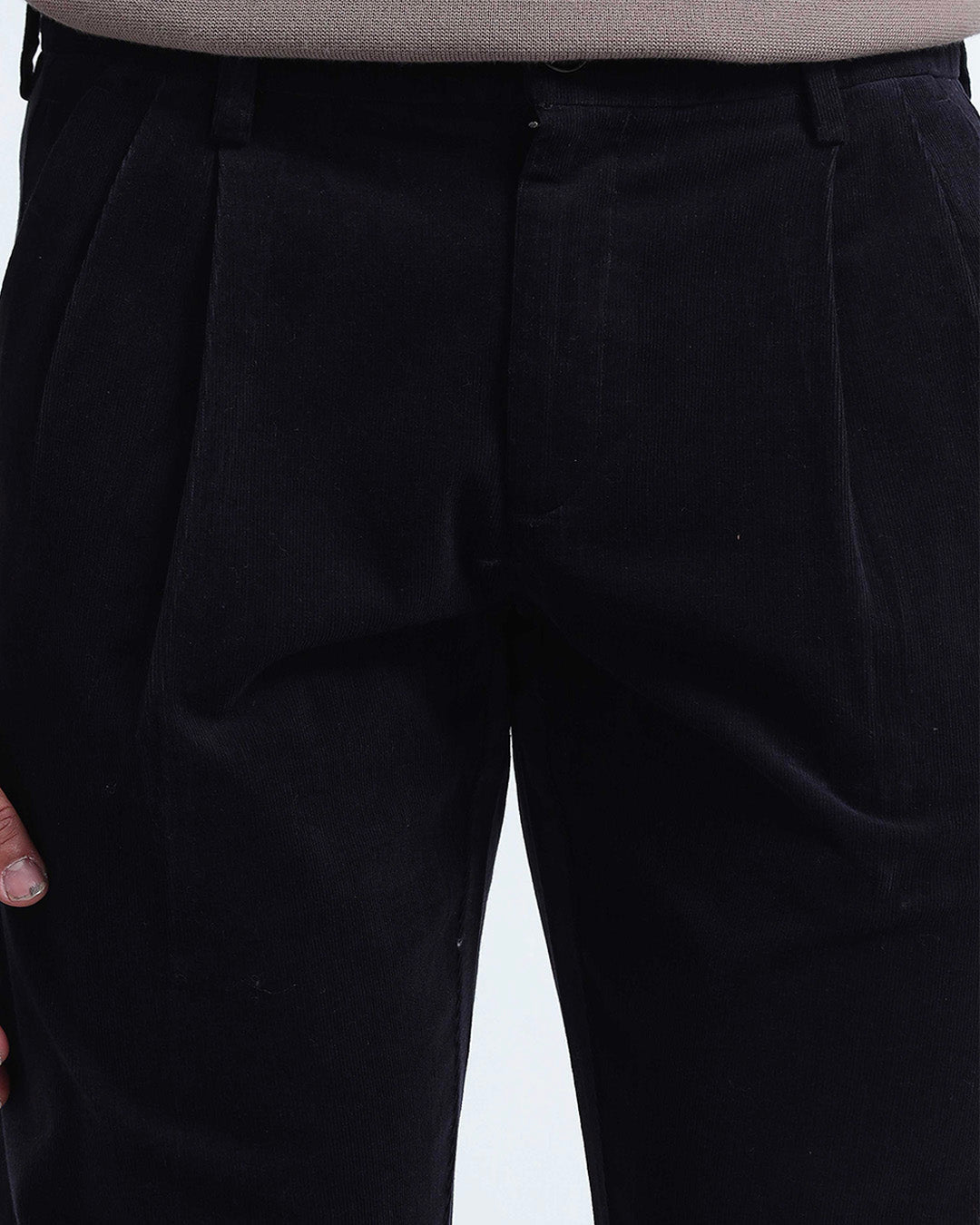 Relaxed Pleated Corduroy Pants In Navy