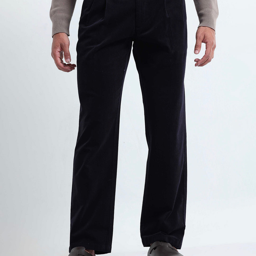 Relaxed Pleated Corduroy Pants In Navy