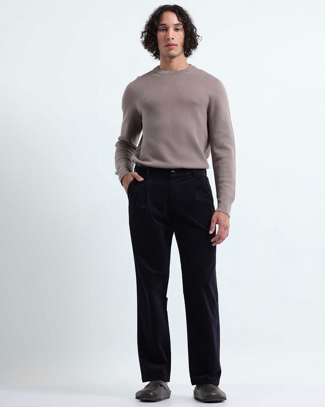 Relaxed Pleated Corduroy Pants In Navy