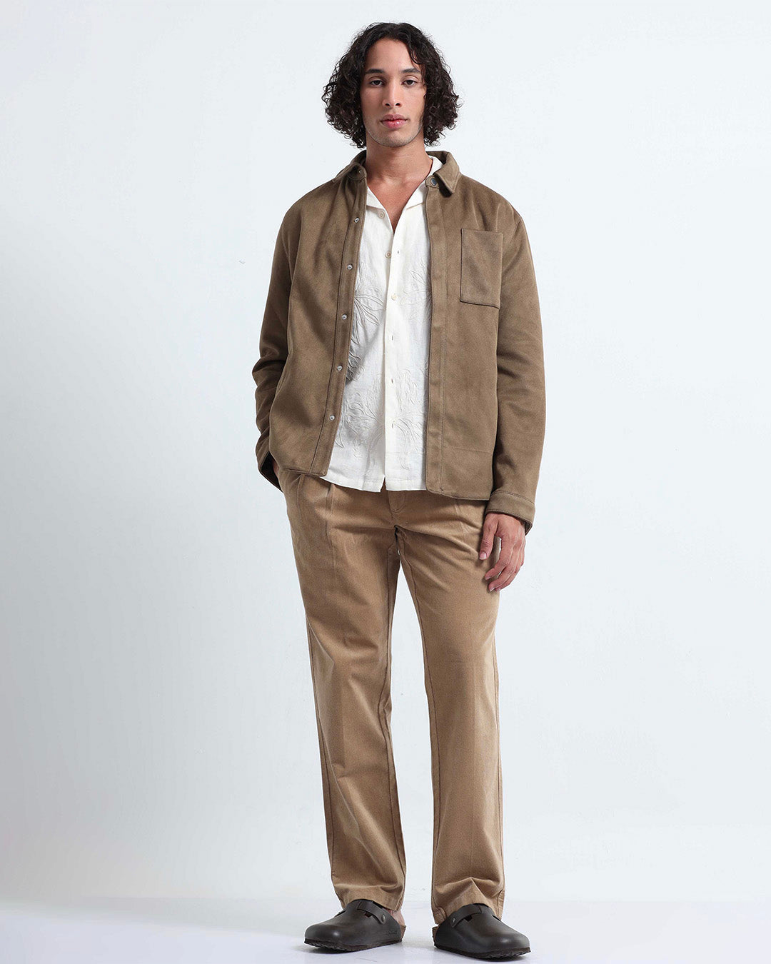 Relaxed Pleated Corduroy Pants In Beige