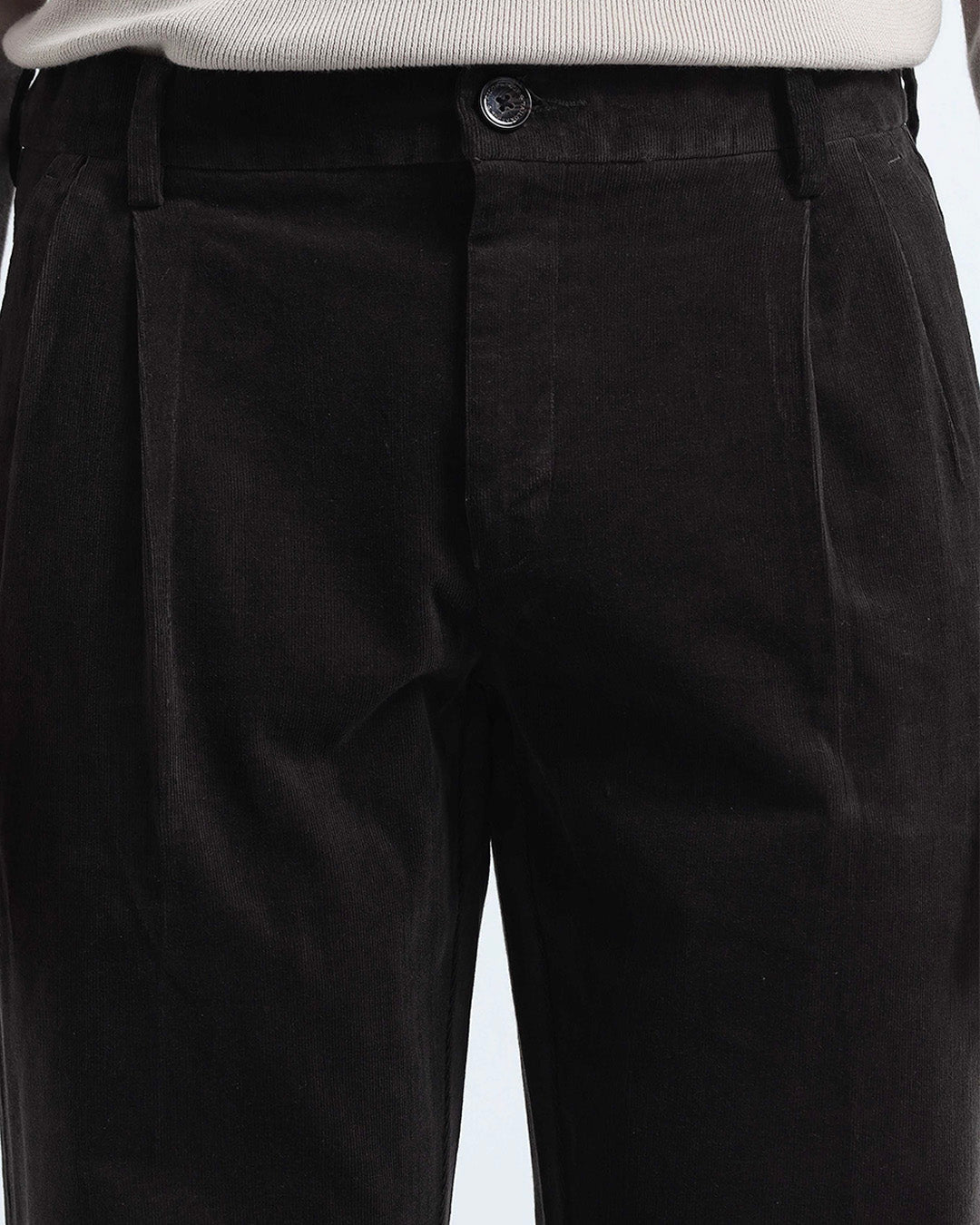 Relaxed Pleated Corduroy Pants In Dark Olive