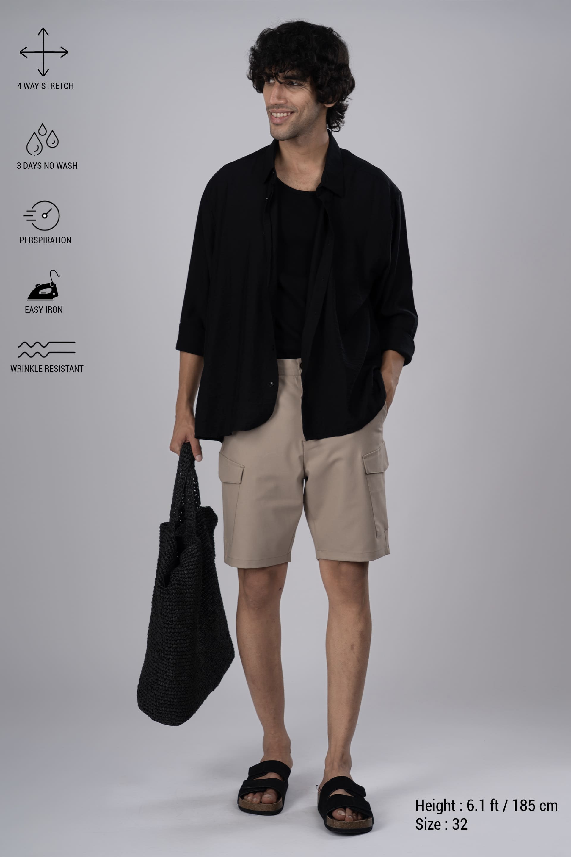 Easy Iron Cargo Shorts In Biege