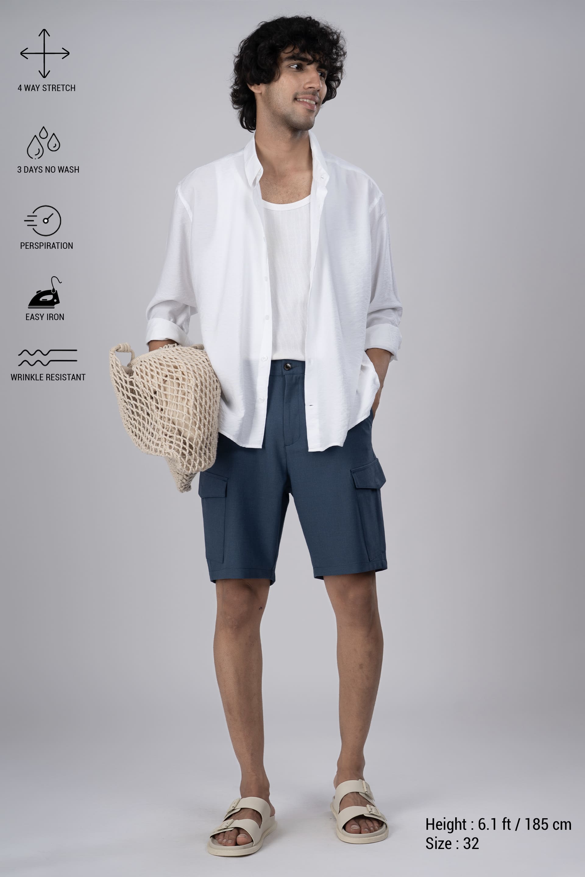 Easy Iron Cargo Shorts In Blue