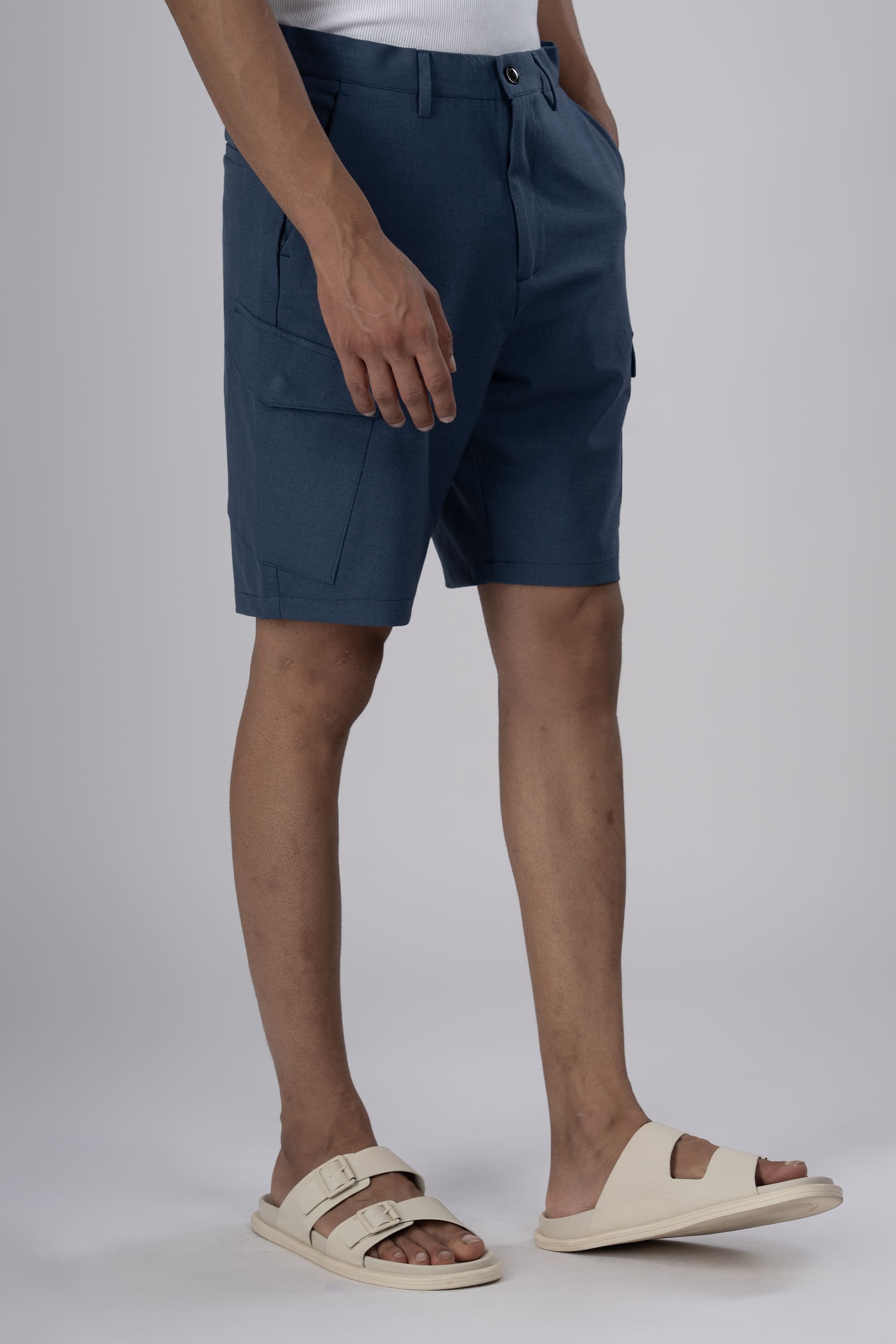 Easy Iron Cargo Shorts In Blue