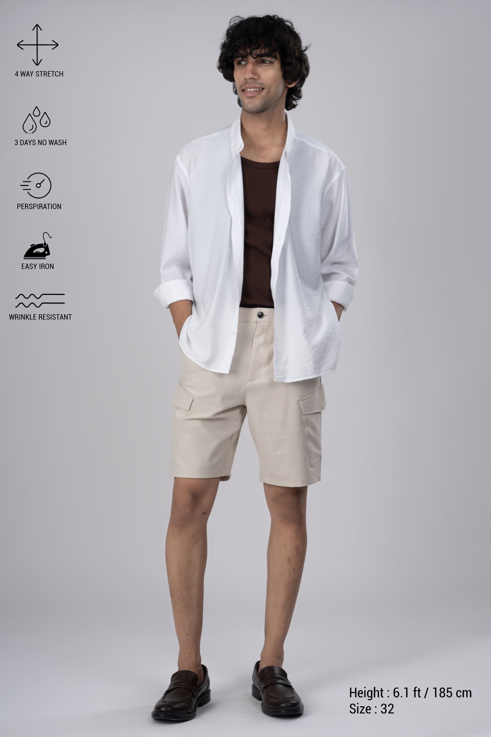 Easy Iron Cargo Shorts In Cream