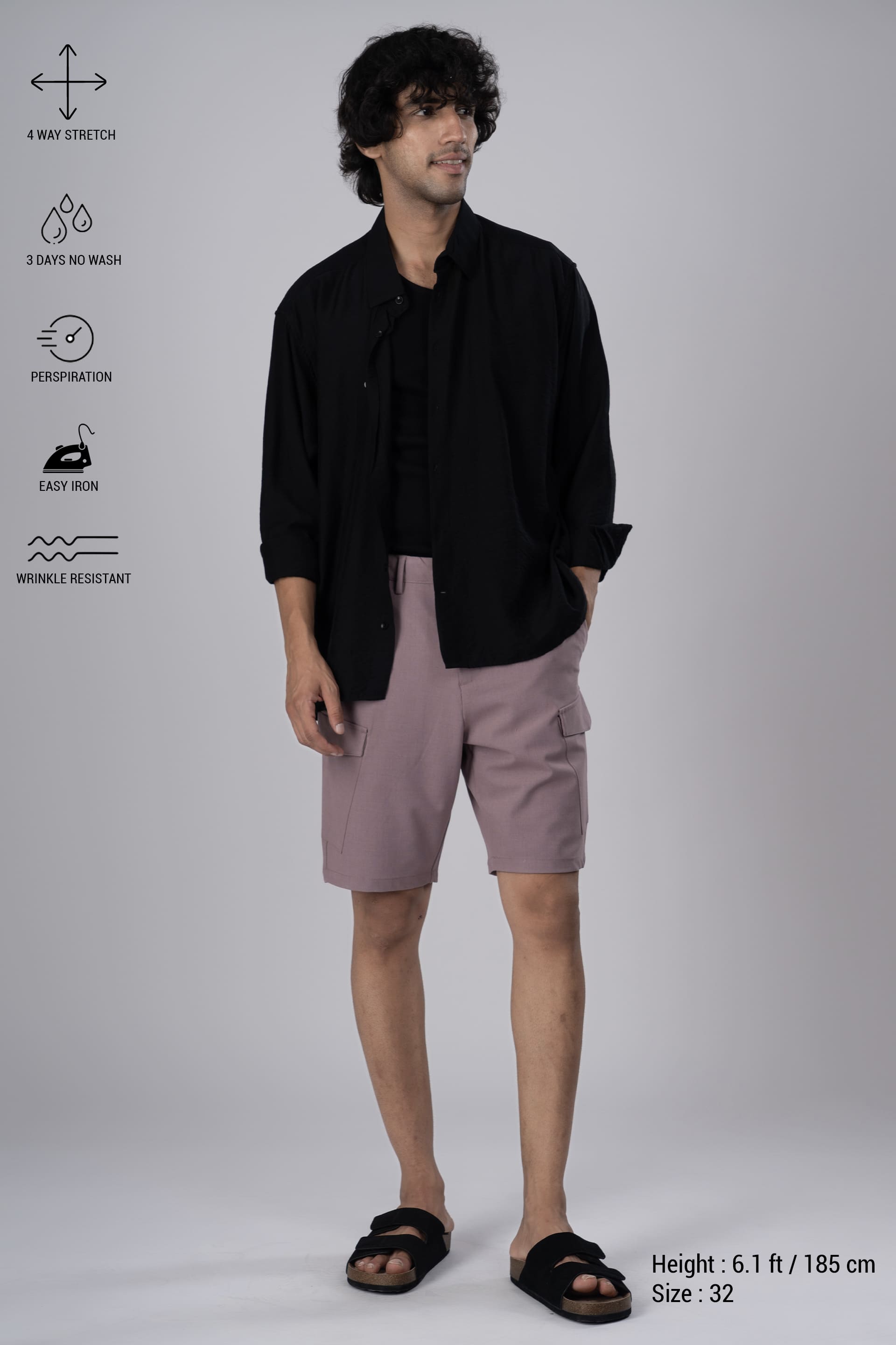 Easy Iron Cargo Shorts In Lavender