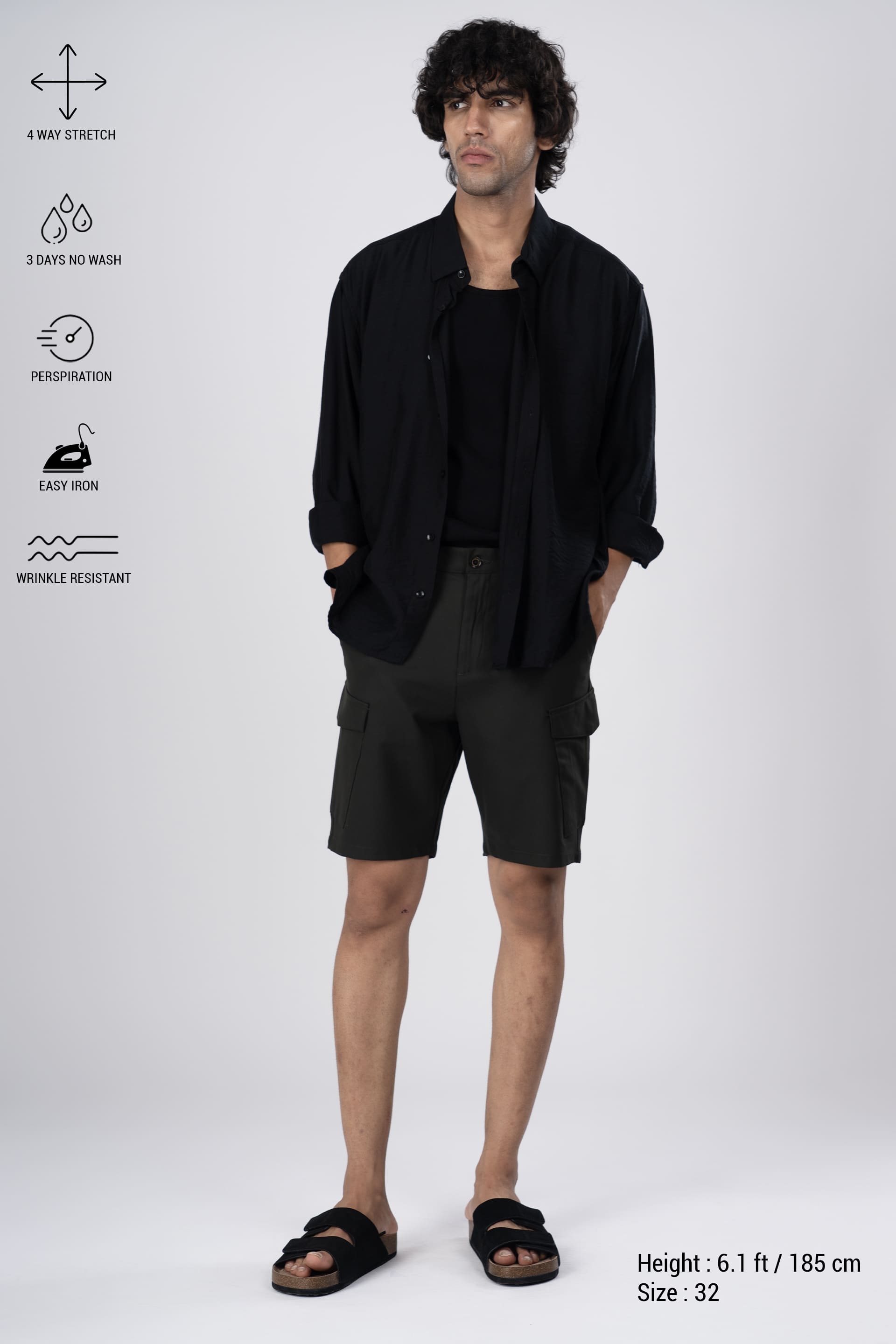 Easy Iron Cargo Shorts In Olive