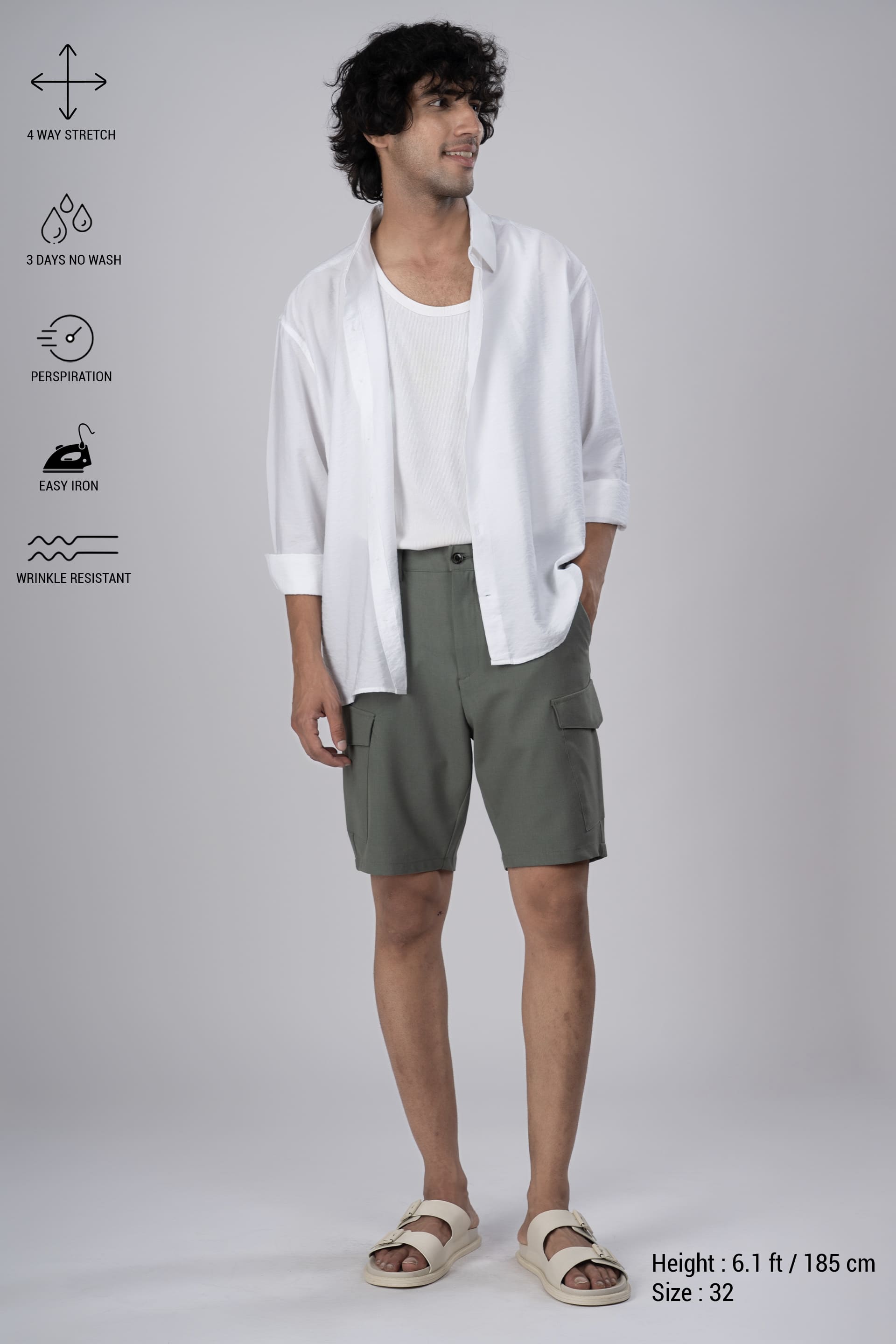 Easy Iron Cargo Shorts In Pistachio