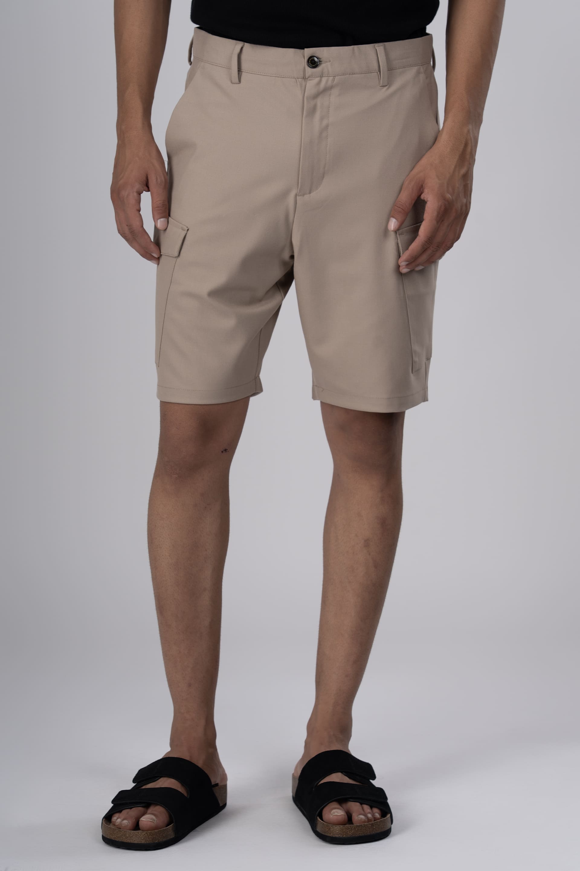 Easy Iron Cargo Shorts In Biege - Main Image