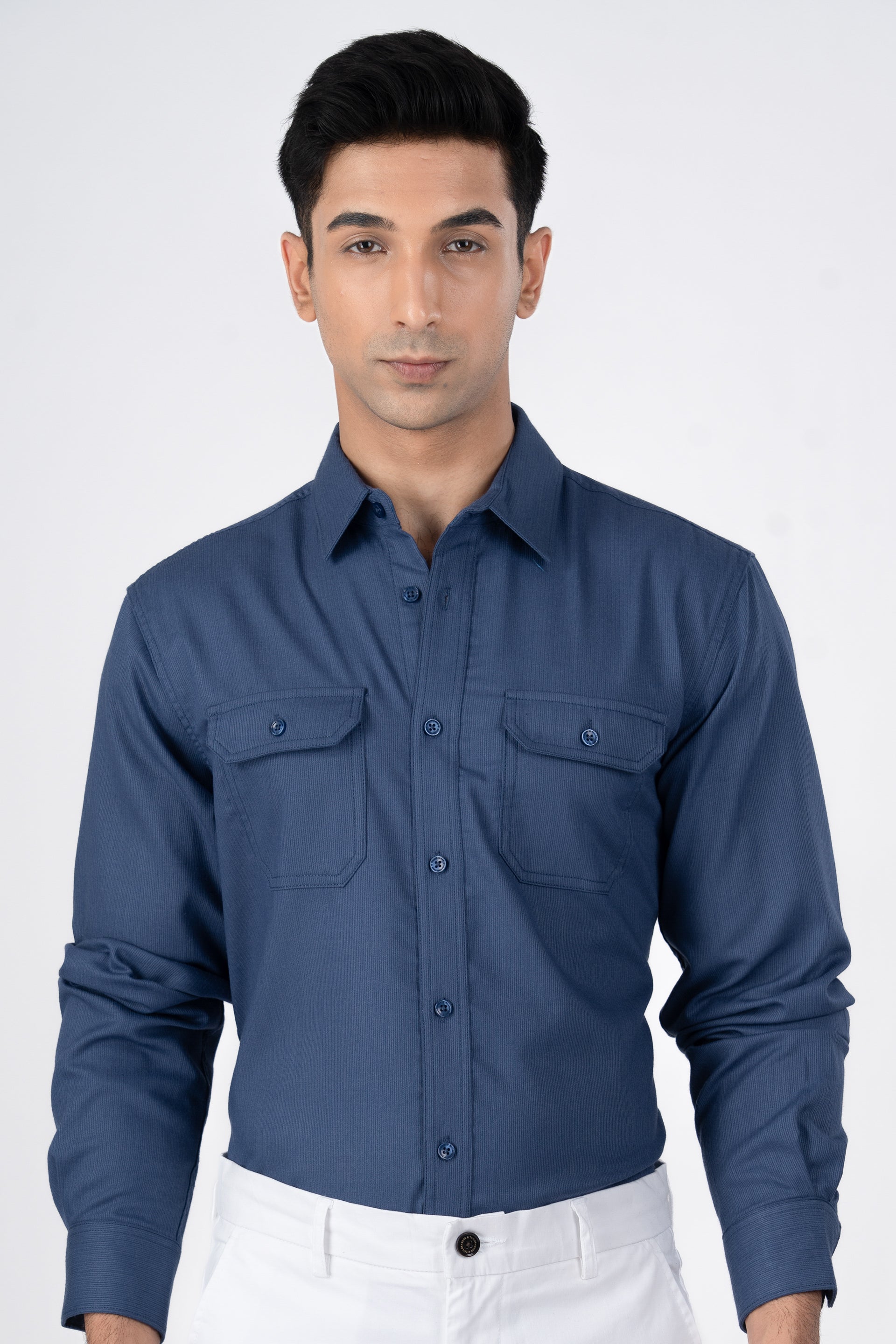 Easy Iron Cord Cargo Shirt In Blue