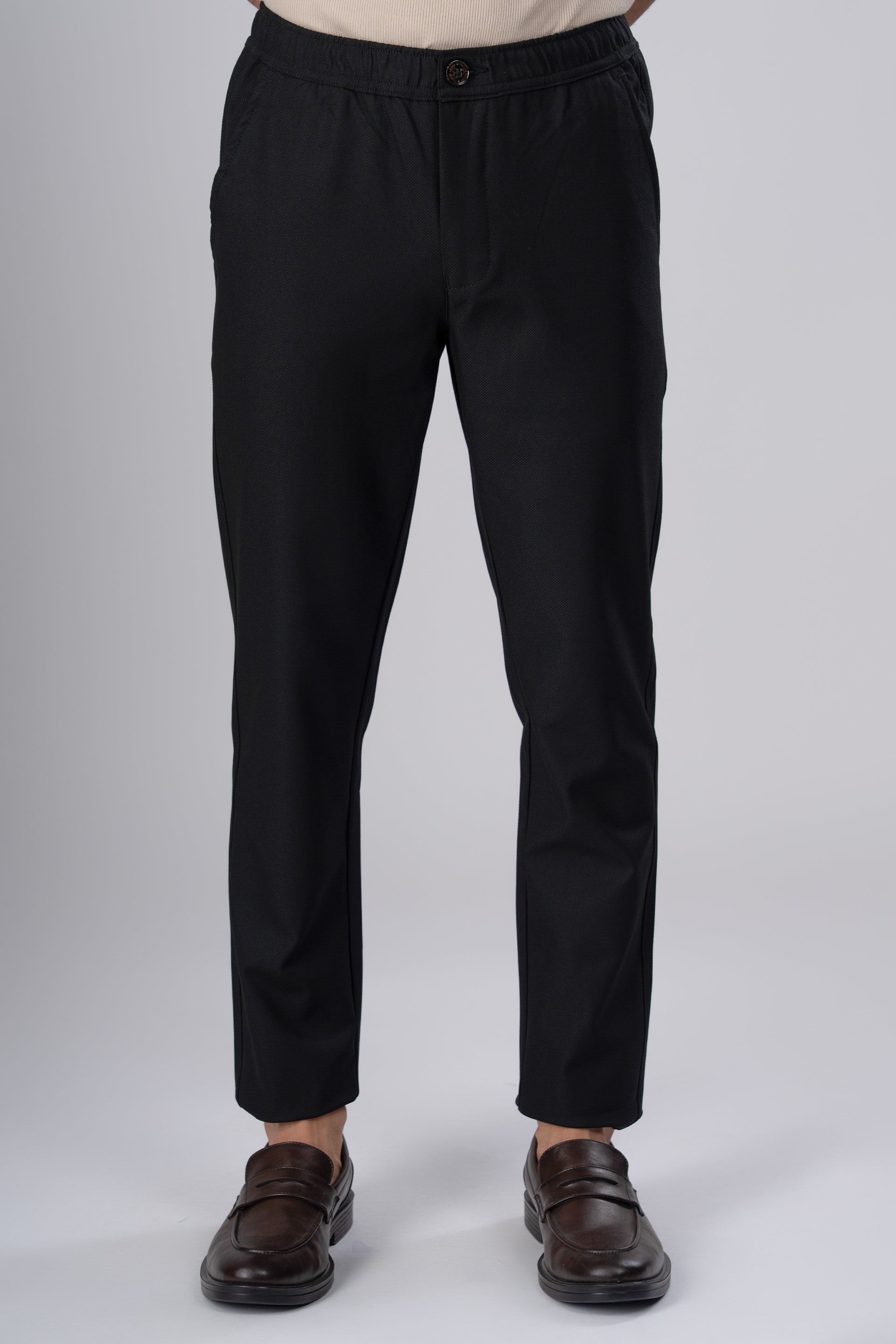 Men’s Easy Iron Flexi Textured Tailored Trouser in Black – easy iron, wrinkle resistant, sharp tailored essential | Tailoraedge