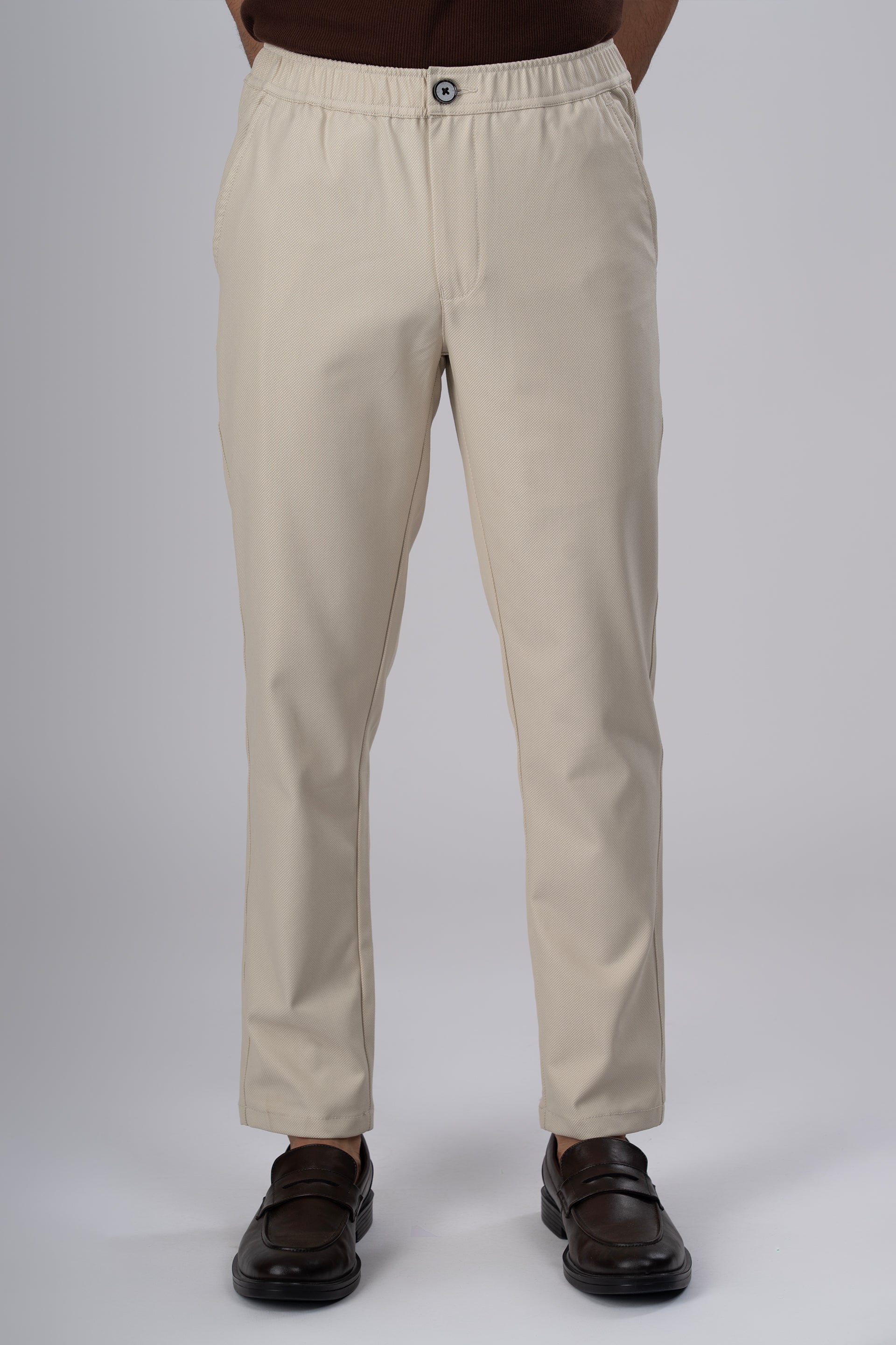Men’s Easy Iron Flexi Textured Tailored Trouser in Cream – wrinkle-resistant, stretch comfort, premium tailored fit | Tailoraedge