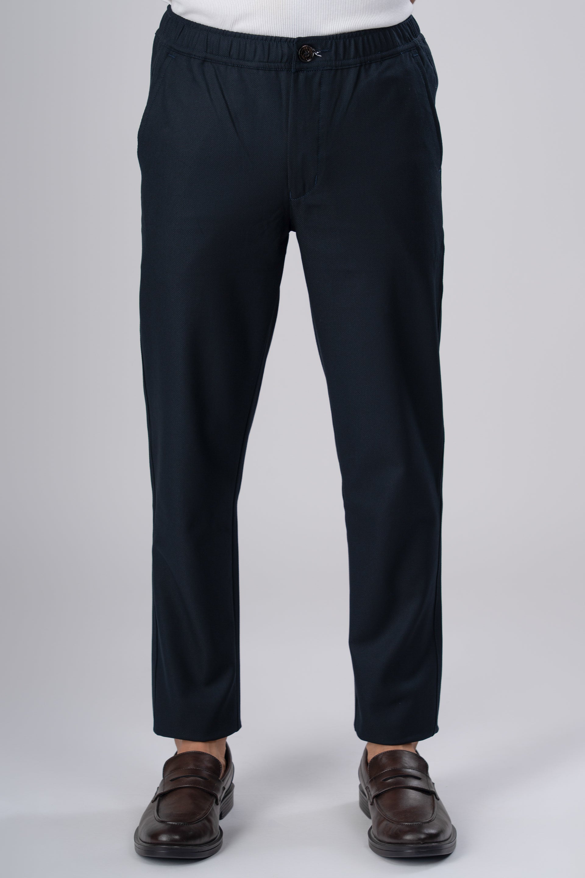 Men’s Easy Iron Flexi Textured Tailored Trouser in Navy – wrinkle resistant, flexible stretch, premium tailored trousers | Tailoraedge