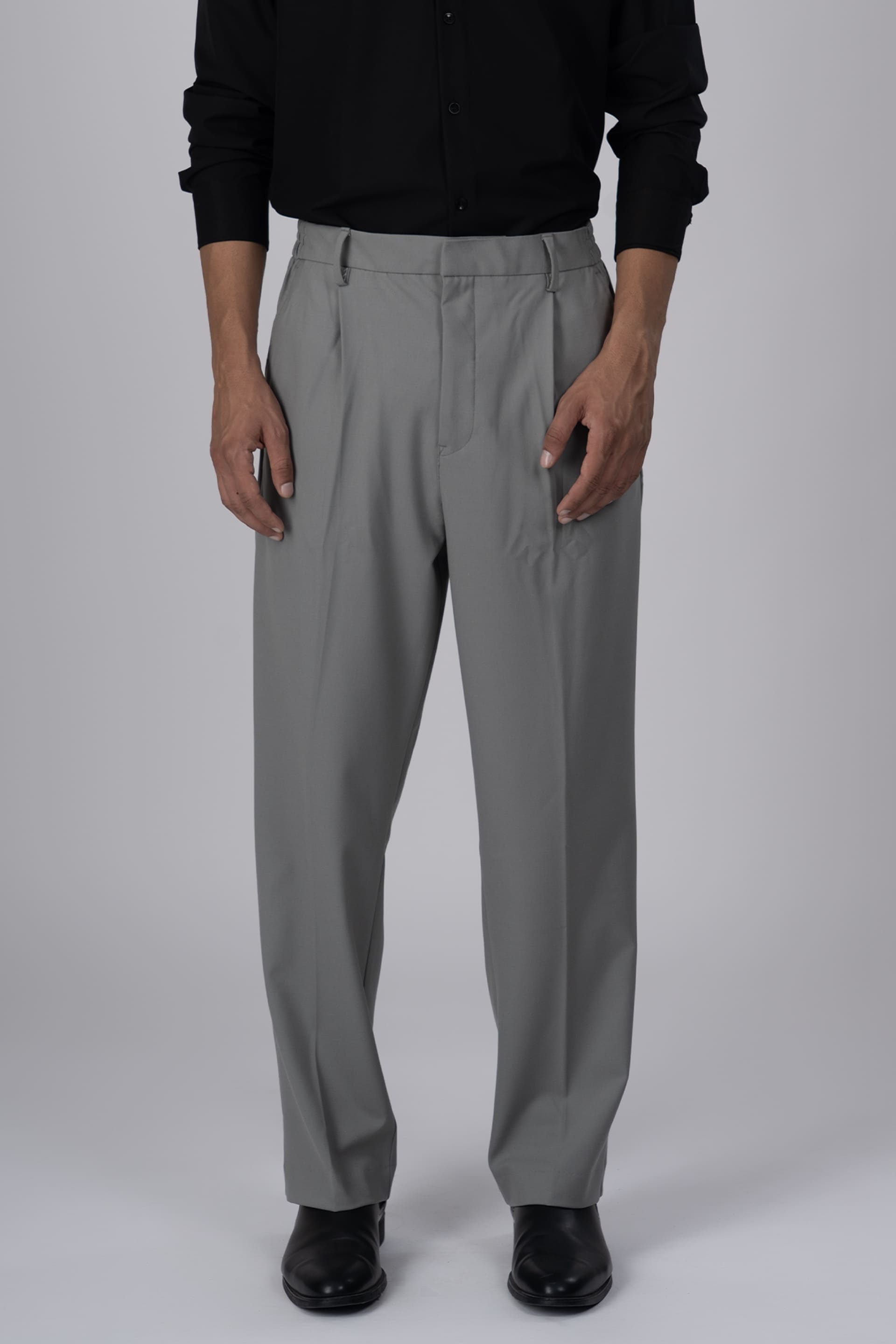 Tailoraedge Easy Iron Relaxed Pleated Trousers In Grey, This is the Main First Image of the Trousers.