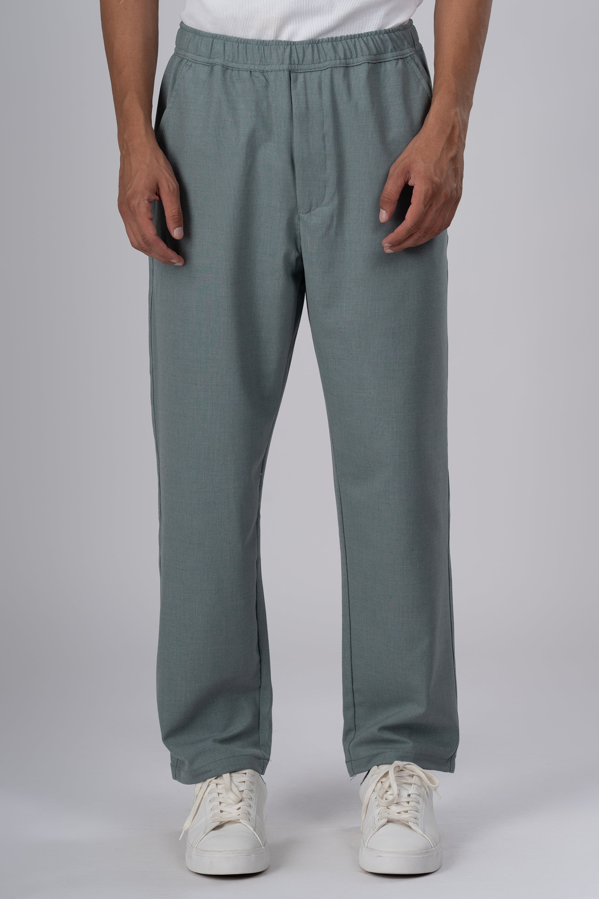 Men’s Easy Iron Striped Flexiwaist Relaxed Trouser in Green – wrinkle resistant, striped design, relaxed tailored fit | Tailoraedge