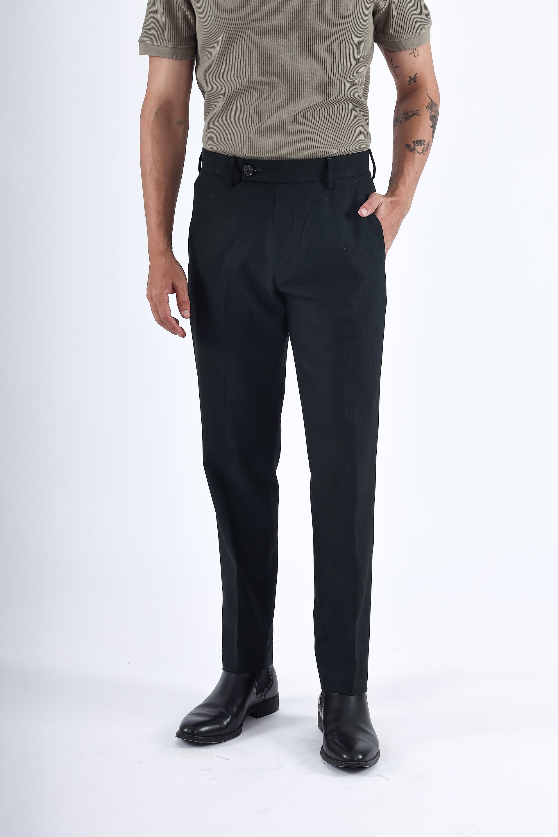 Men’s Easy Iron Striped Formal Pants in Green – smooth easy-iron fabric, fresh green stripe, versatile workwear essential | Tailoraedge