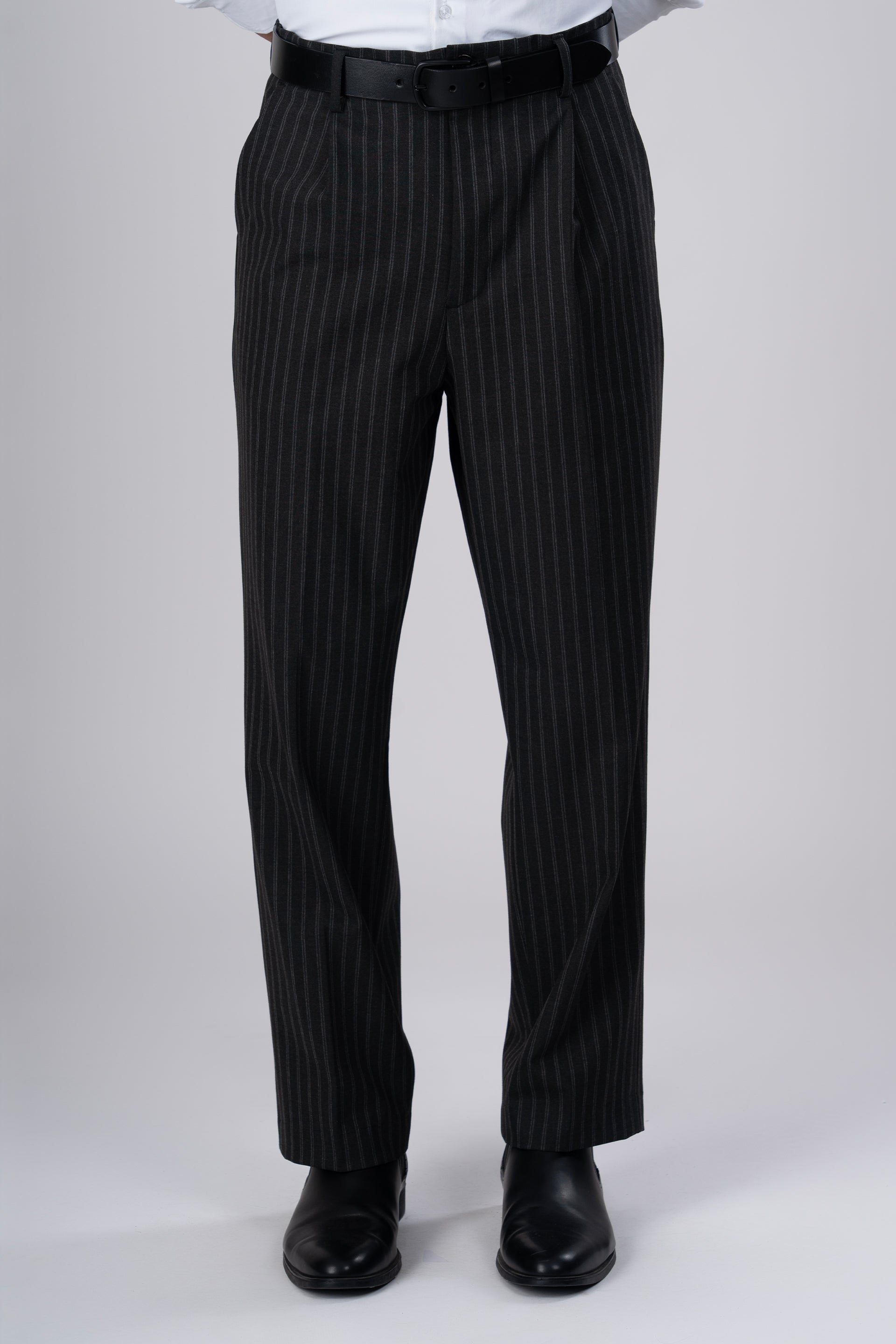 Men’s Easy Iron Striped Relaxed Trousers in Dark Grey – wrinkle-resistant stripe, relaxed fit, sleek all-day comfort | Tailoraedge