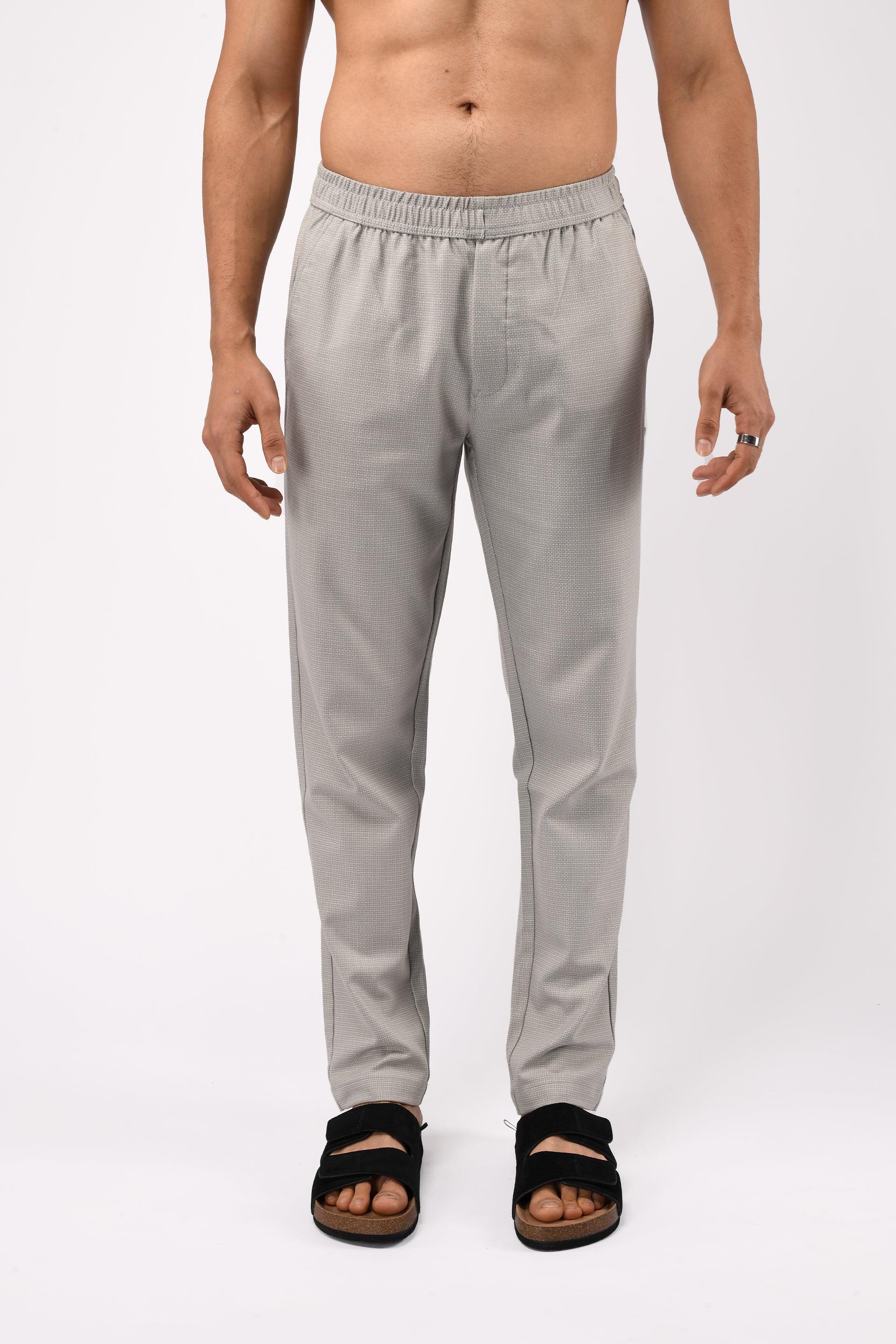Grey textured tailored trouser – wrinkle free, easy care, flexible waist by Tailoraedge