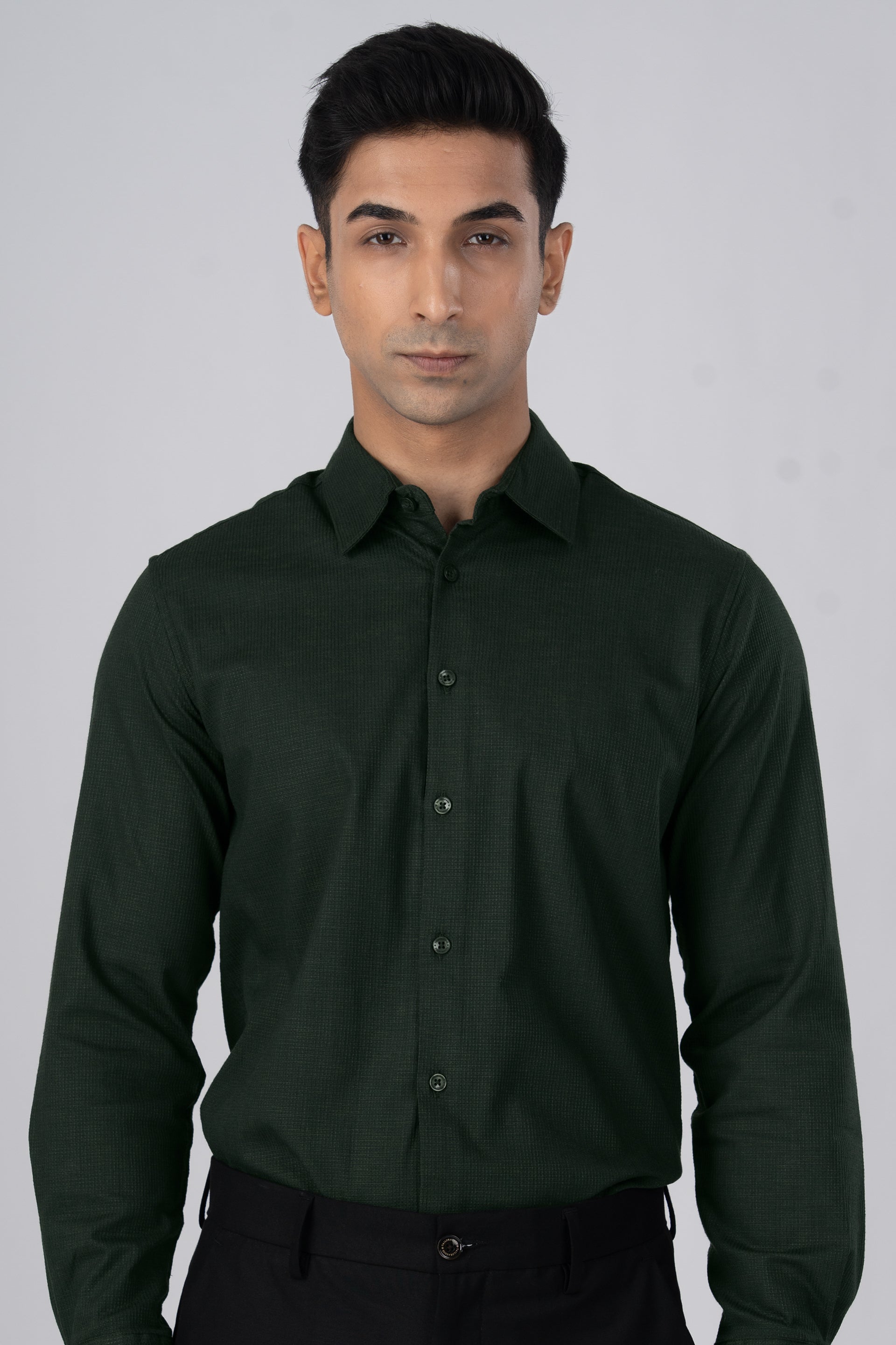 Men's Easy Iron Textured Shirt in Olive – wrinkle-resistant, tailored fit, subtle texture for everyday wear | Tailoraedge