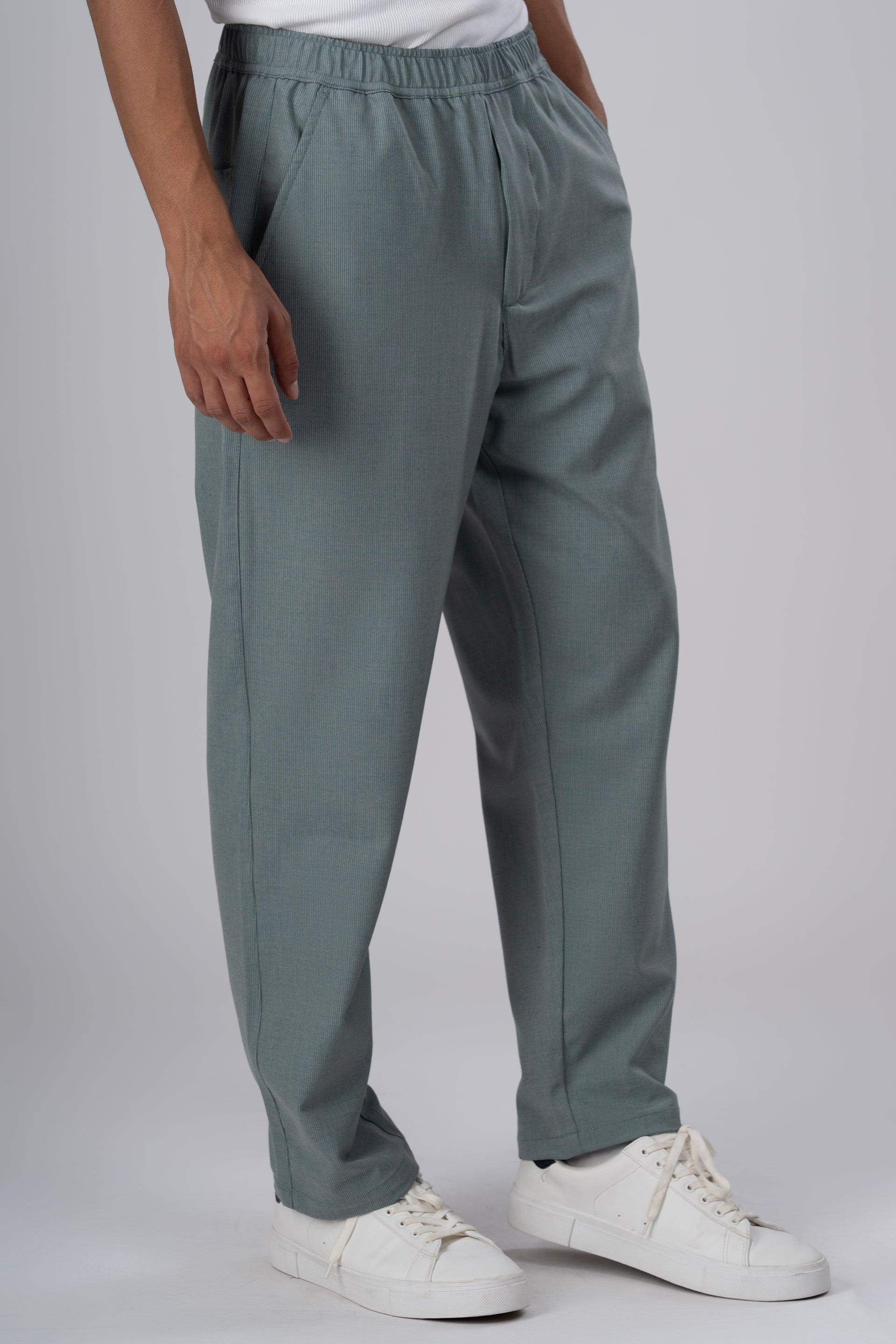 Easy Iron Striped Flexiwaist Relaxed Trouser In Green