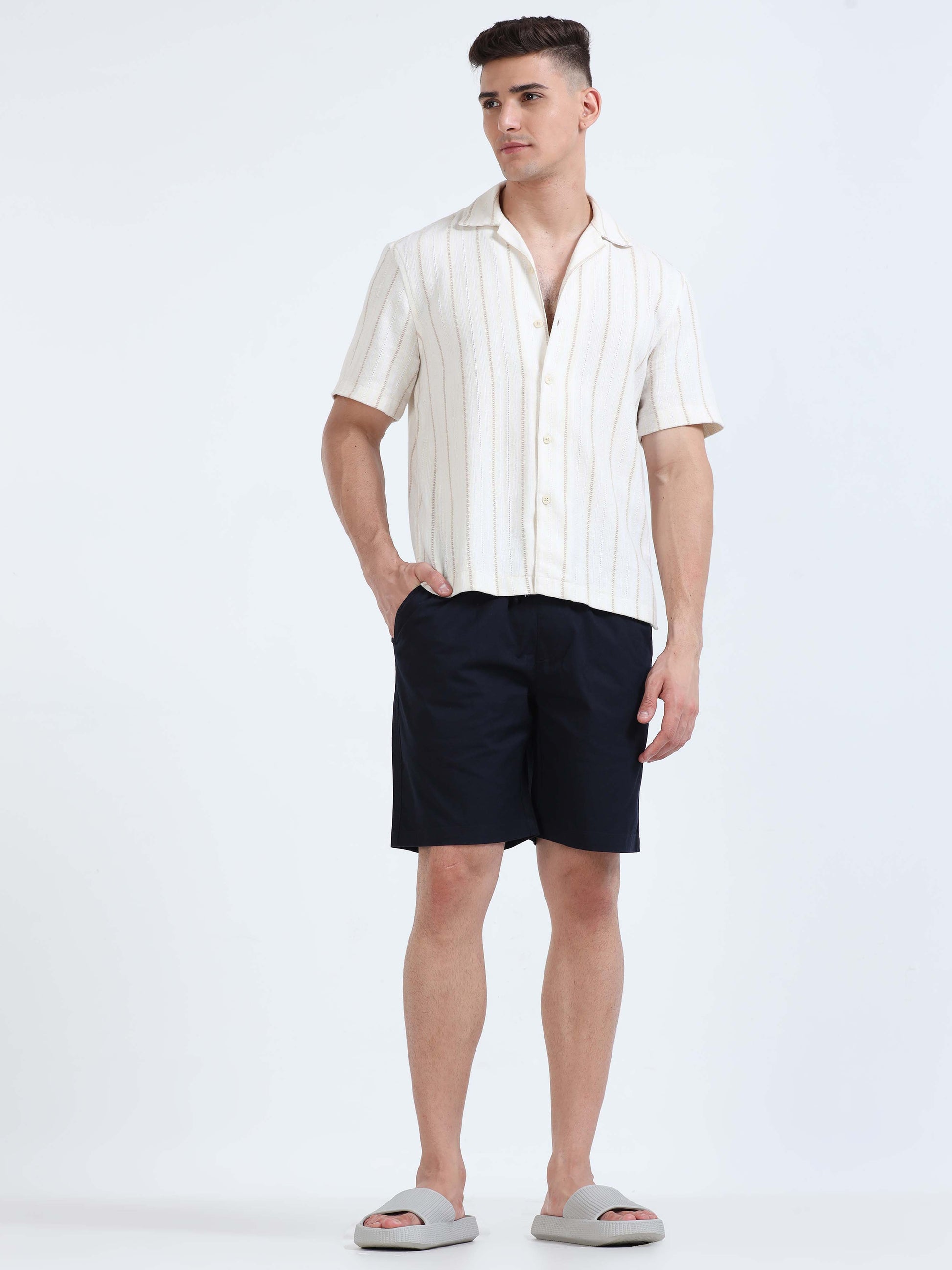 Soft Cotton Basic Shorts In Navy