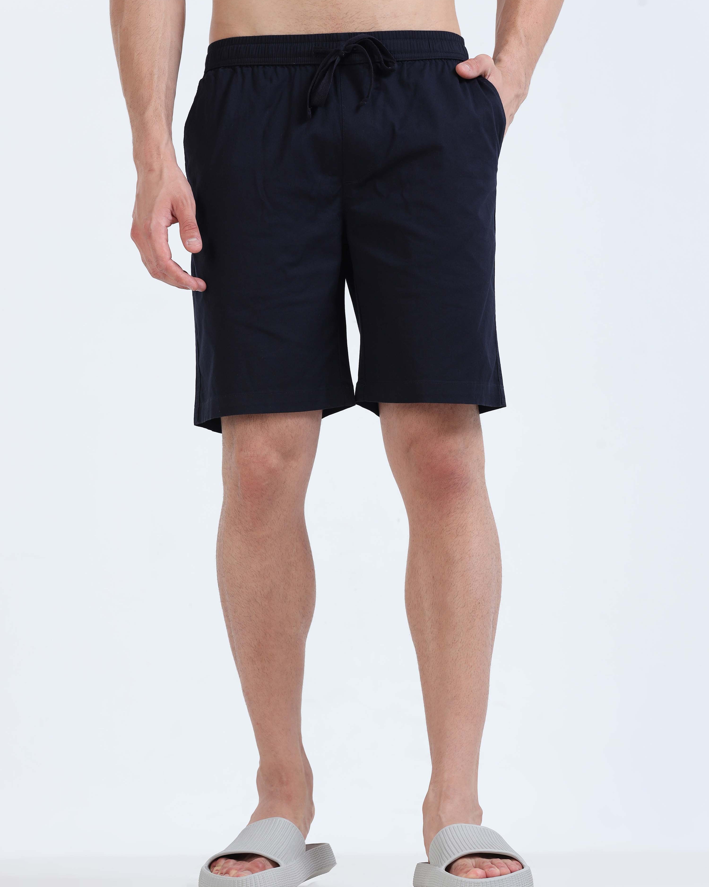 Soft Cotton Basic Shorts In Navy