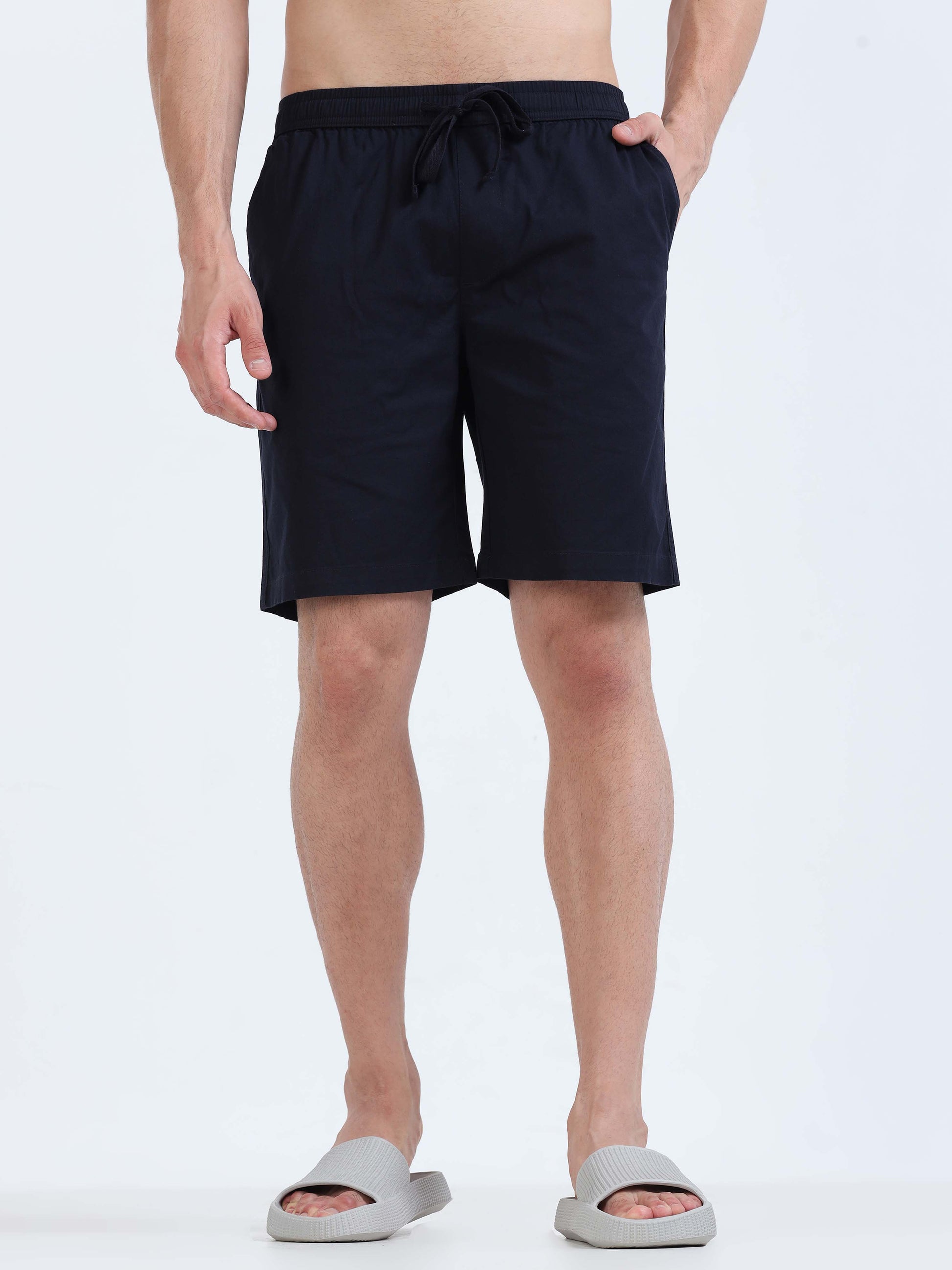 Soft Cotton Basic Shorts In Navy