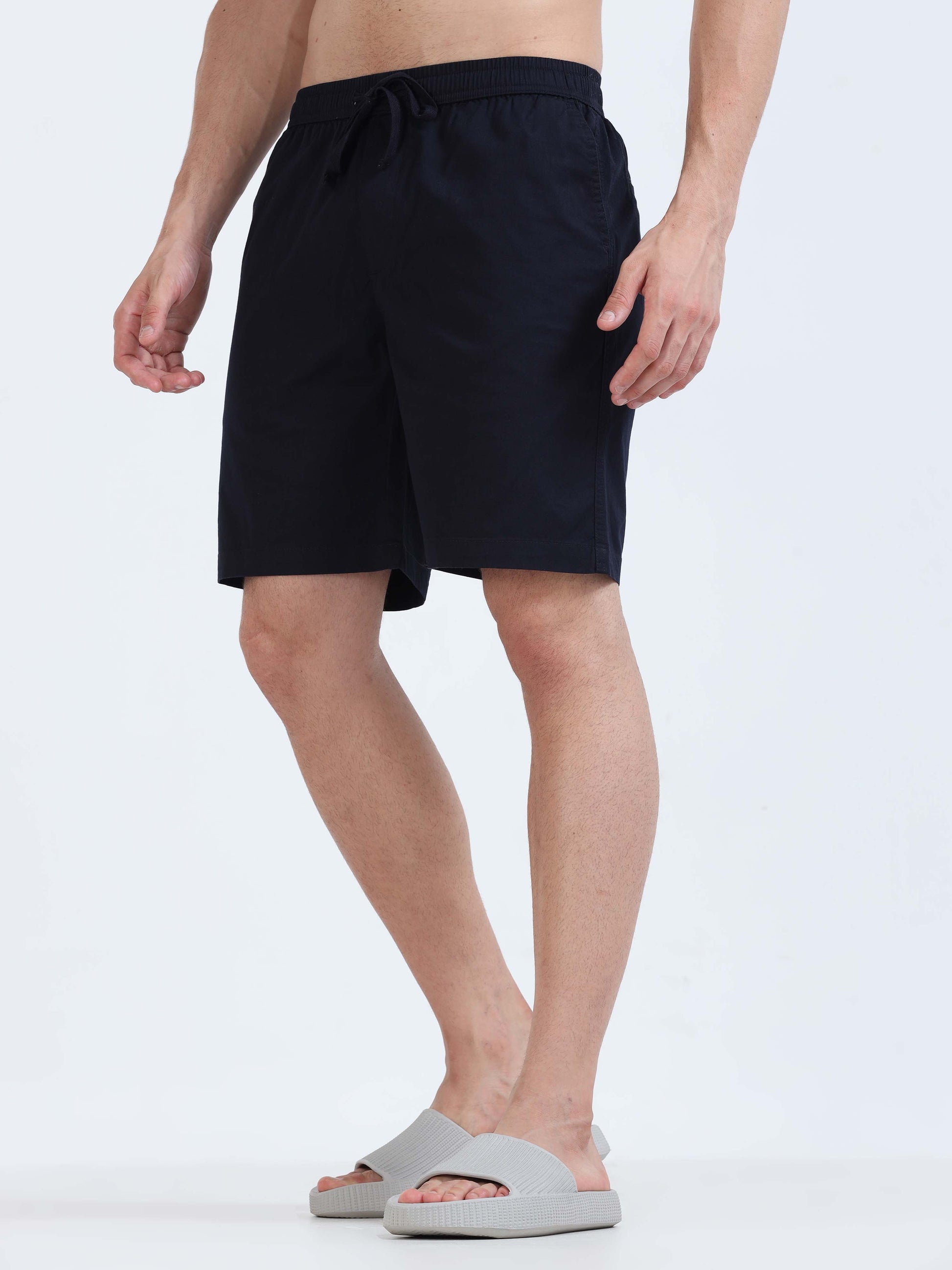 Soft Cotton Basic Shorts In Navy