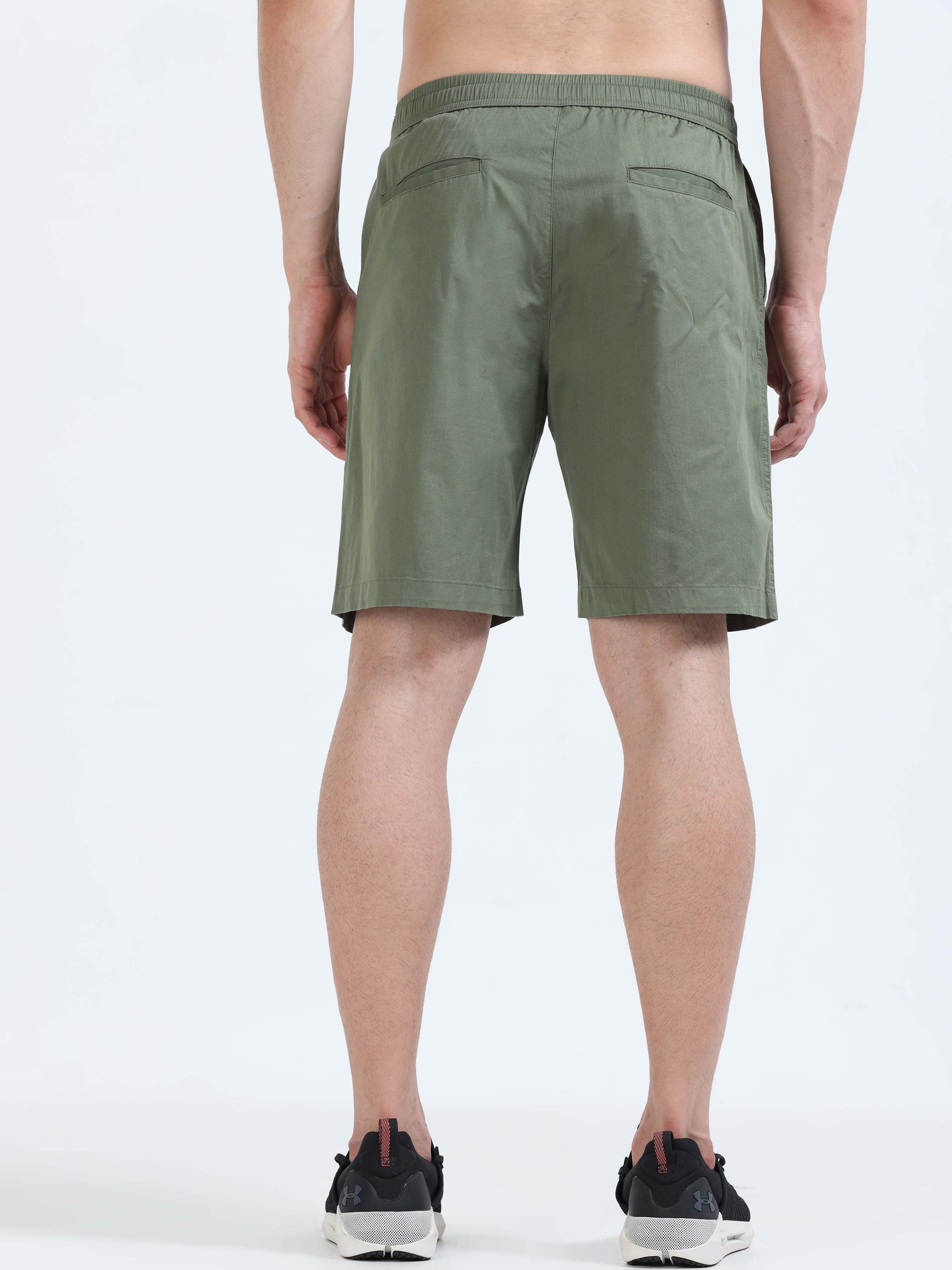 Soft Cotton Basic Shorts In Olive