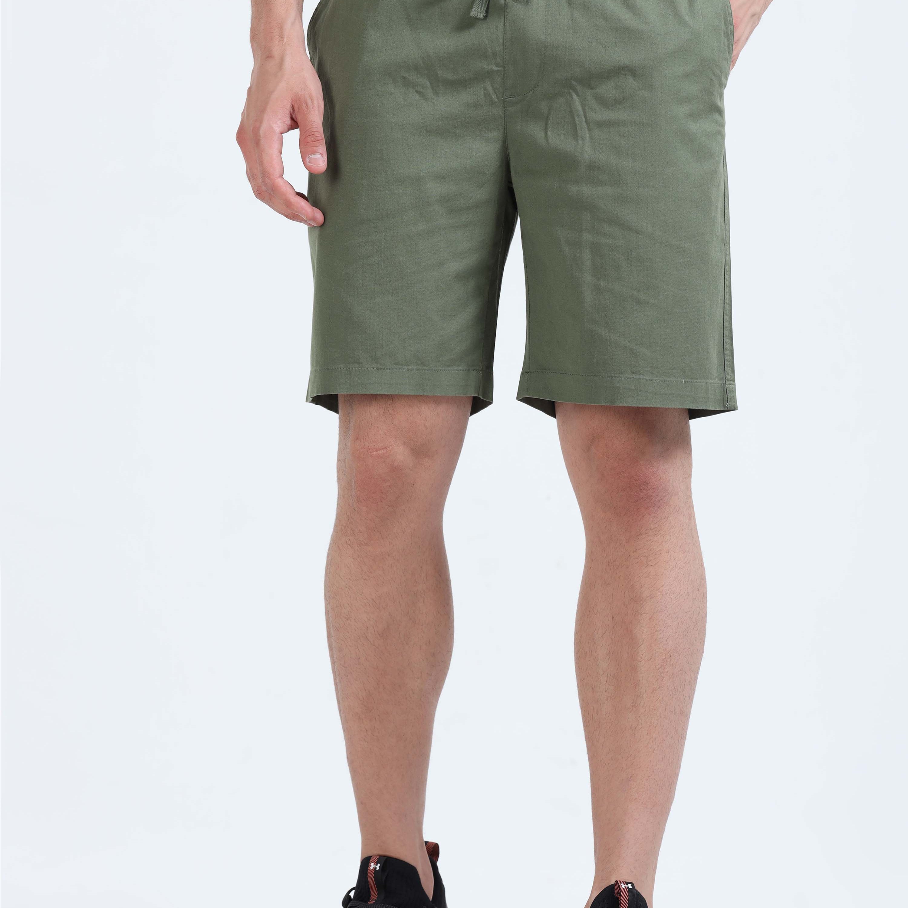 Soft Cotton Basic Shorts In Olive