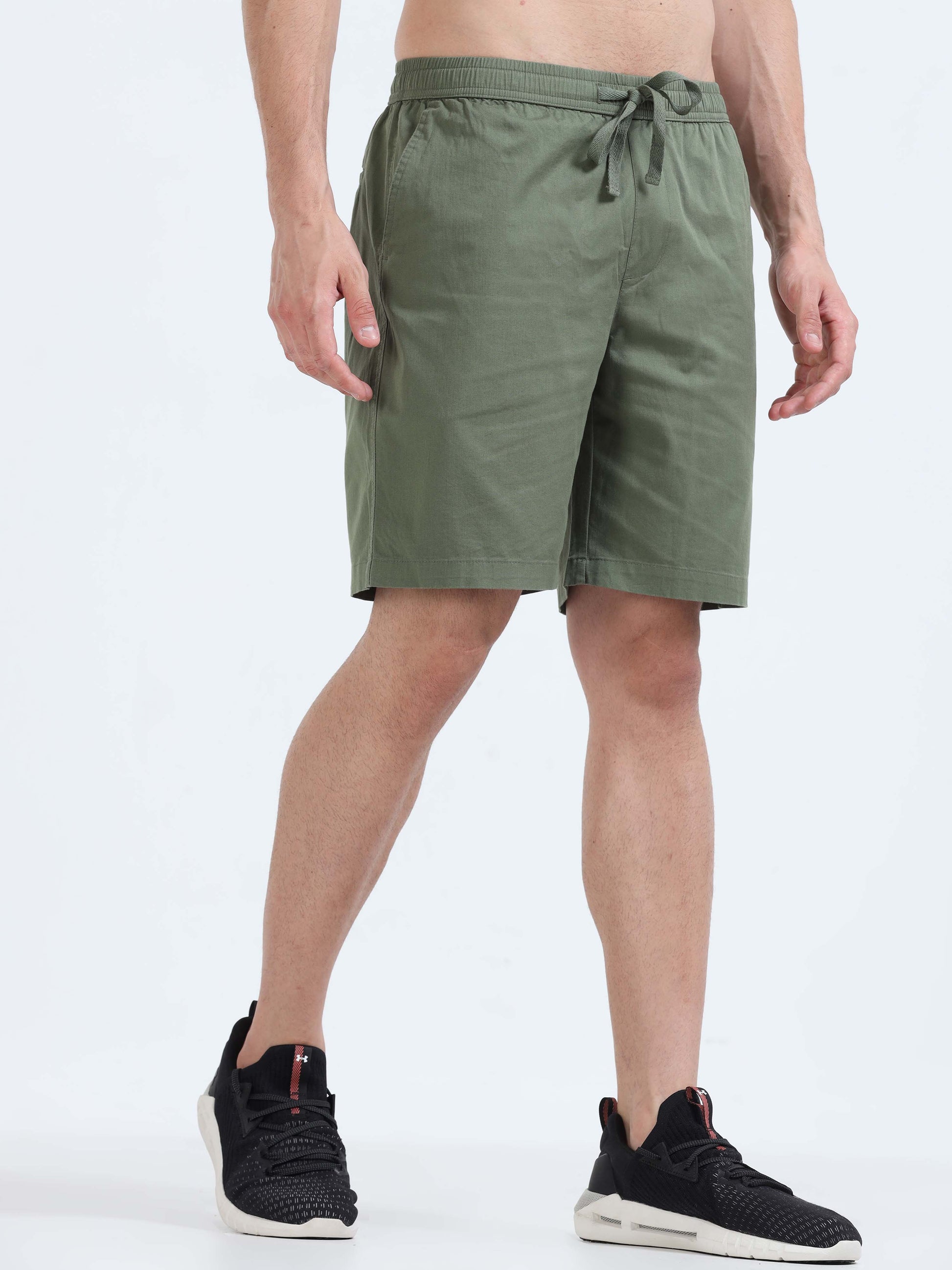 Soft Cotton Basic Shorts In Olive