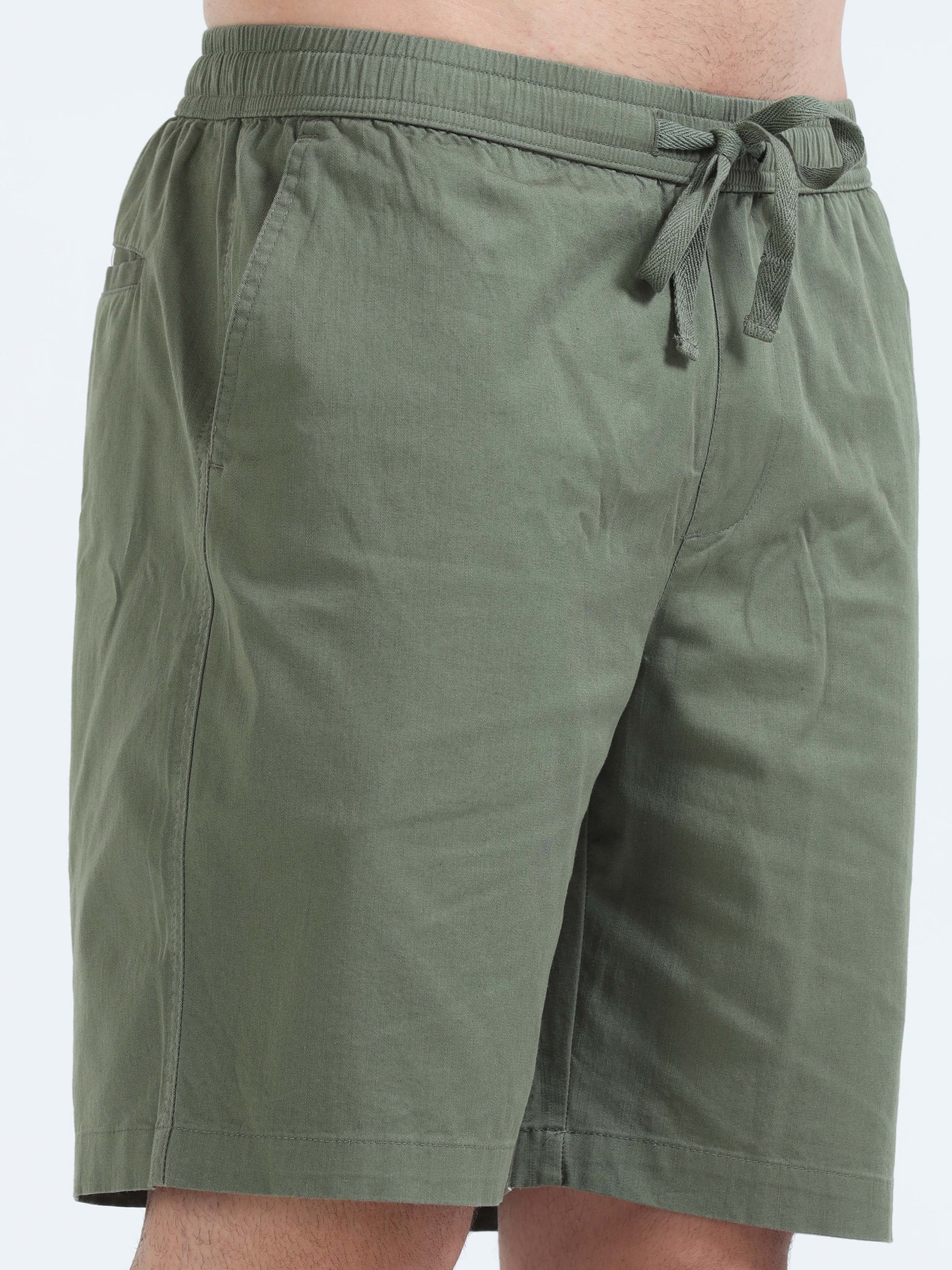 Soft Cotton Basic Shorts In Olive