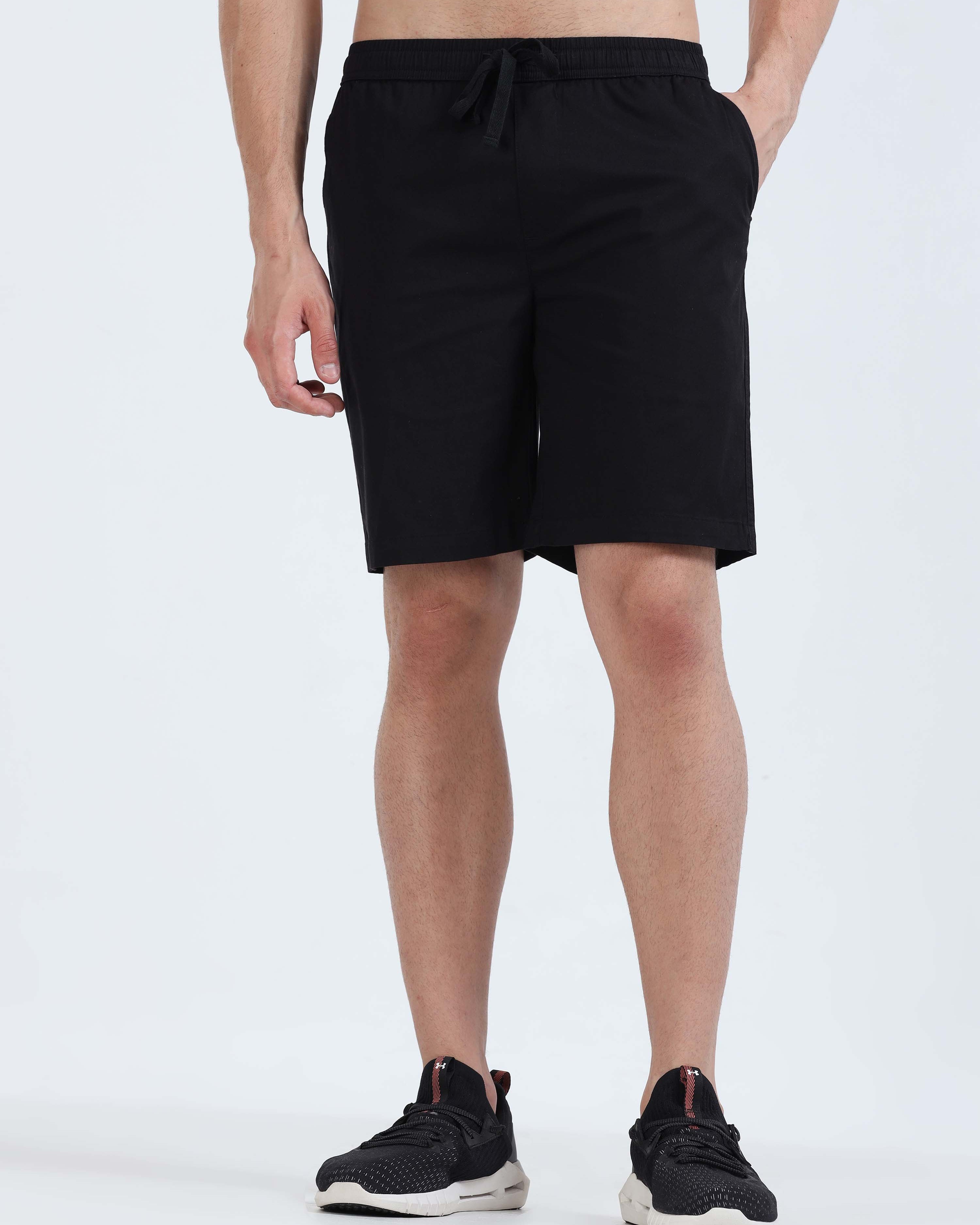 Soft Cotton Basic Shorts In Black