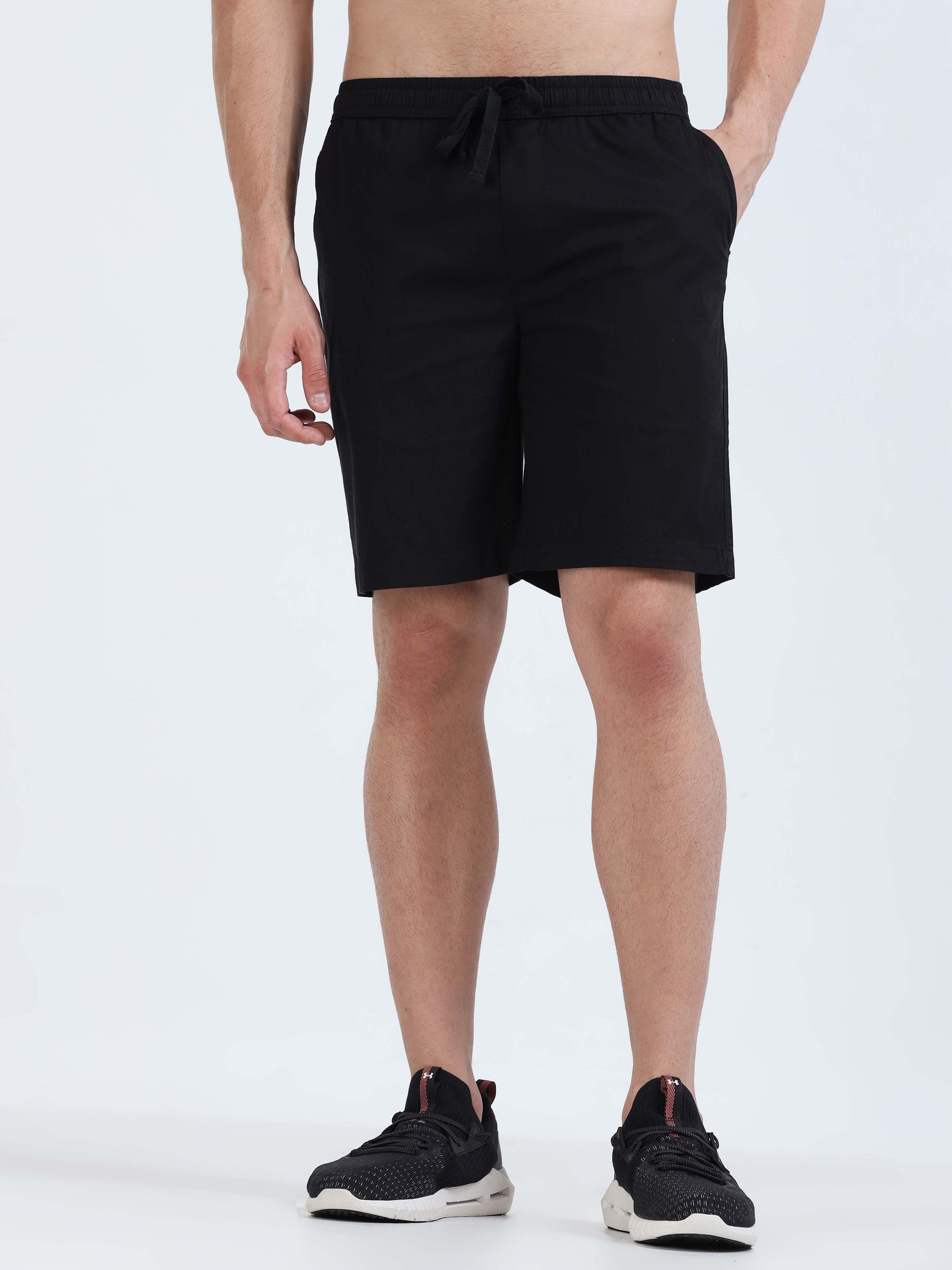Soft Cotton Basic Shorts In Black