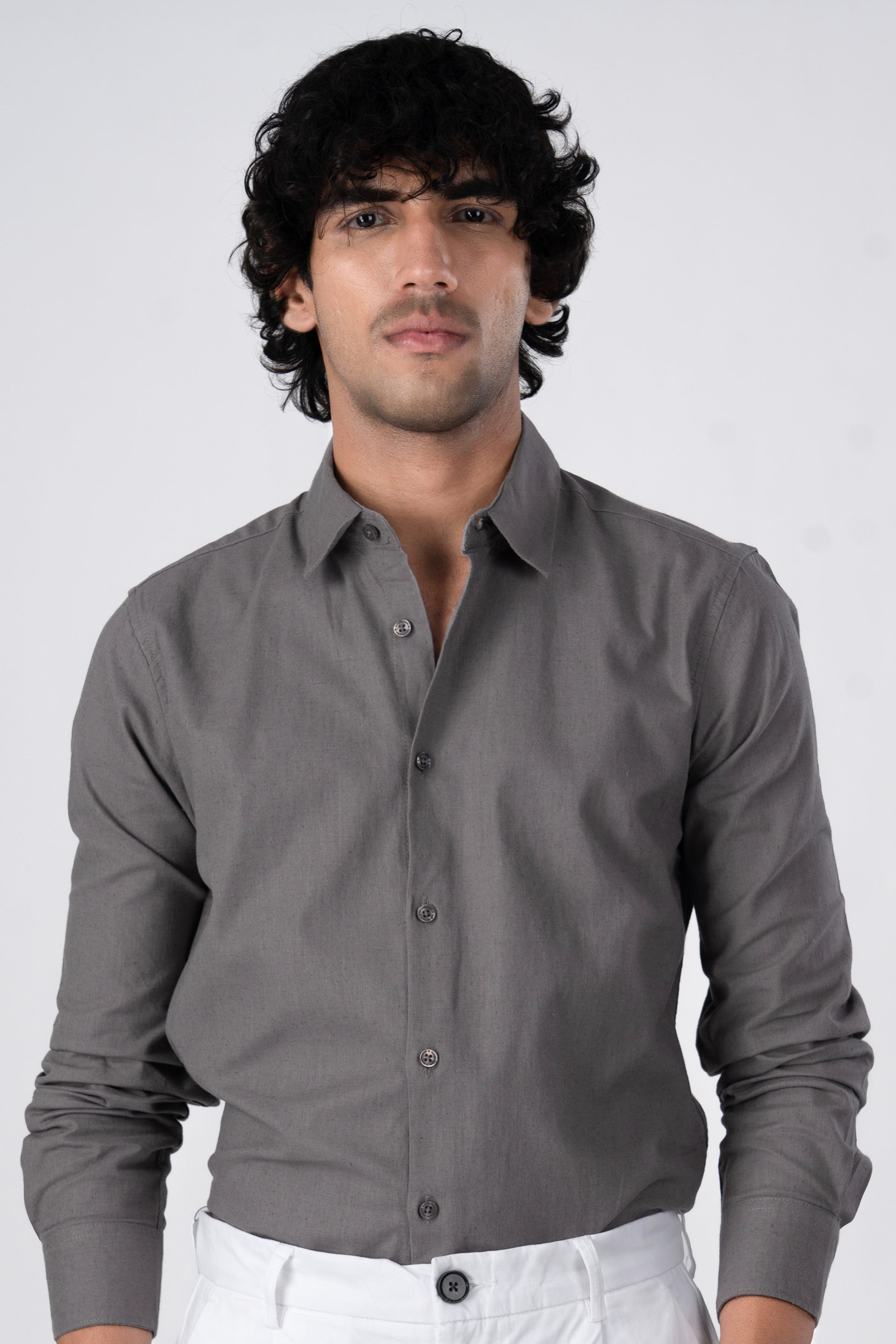 Tailoraedge Men's Premium Linen Griege Shirt in Grey – lightweight, modern tailored fit, breathable comfort.