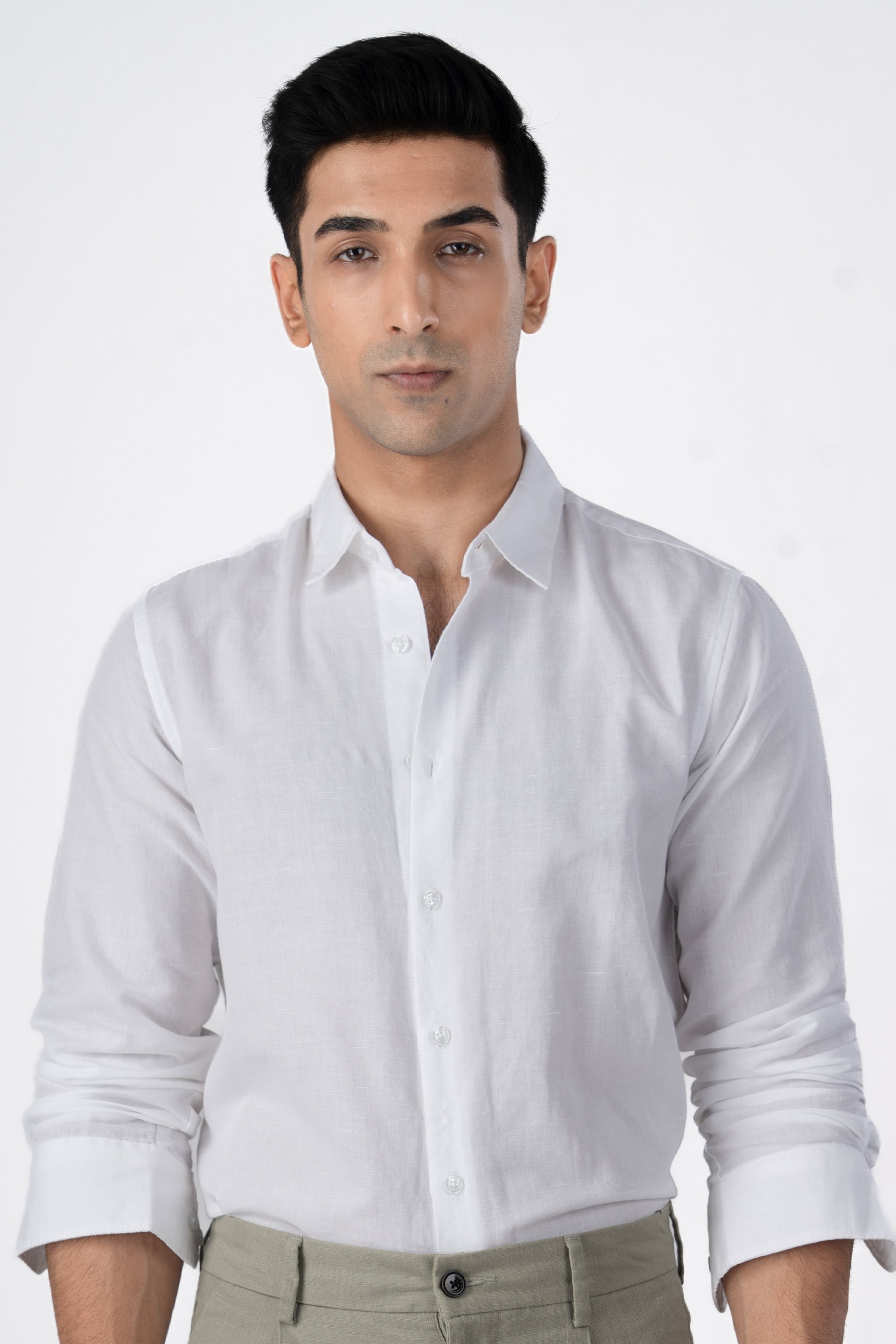 Premium Linen Griege Shirt In White