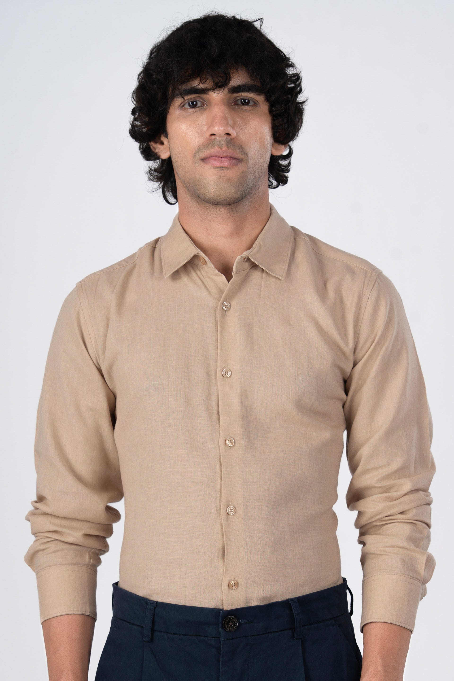 Premium Lyocell Linen Shirt In Beige