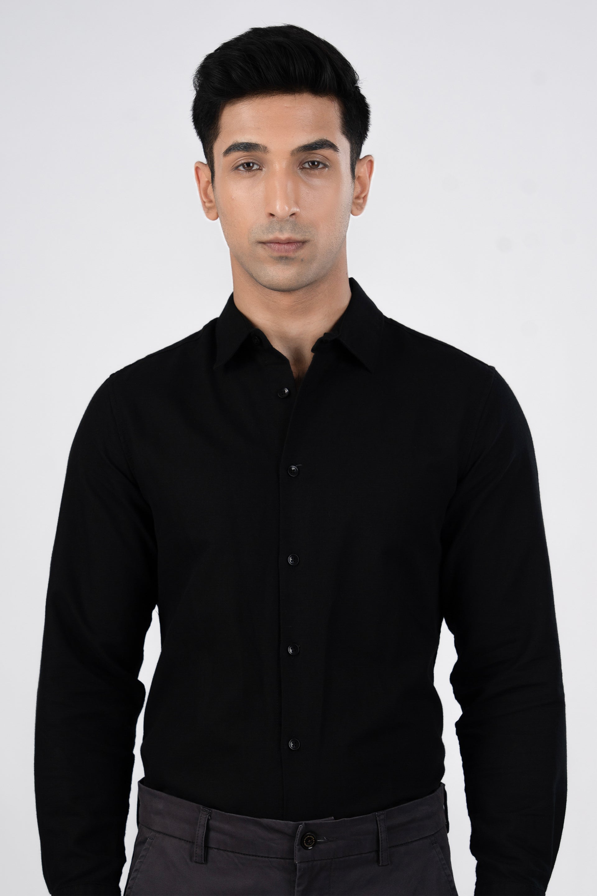Premium Lyocell Linen Shirt In Black
