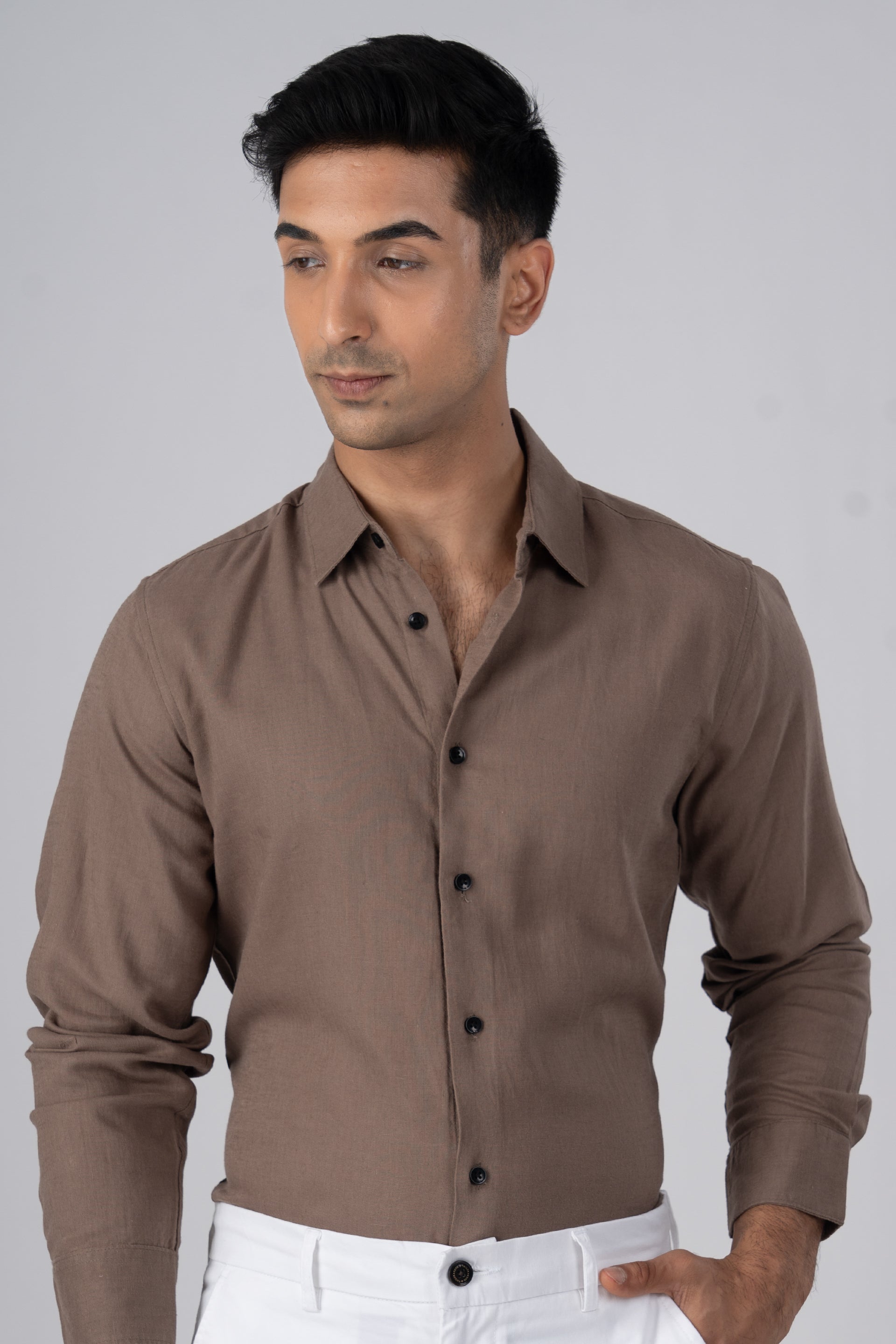 Men's premium lyocell linen shirt in fur – breathable, soft, tailored essential | Tailoraedge