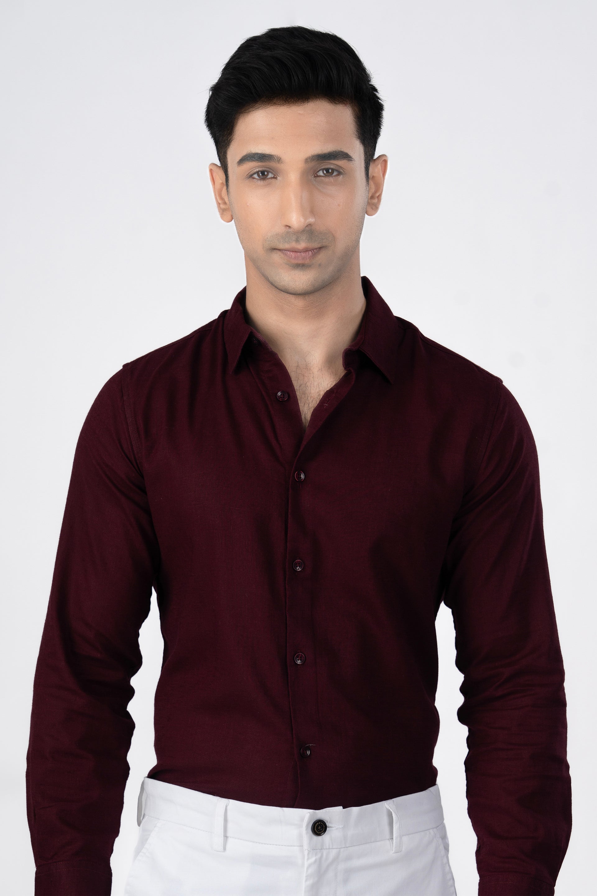 Premium Lyocell Linen Shirt In Maroon
