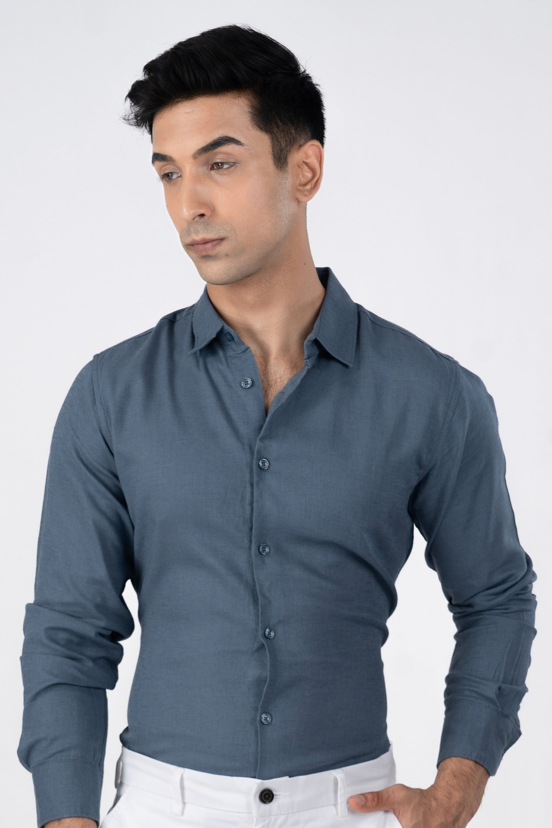 Premium Lyocell Linen Shirt In Ocean Blue