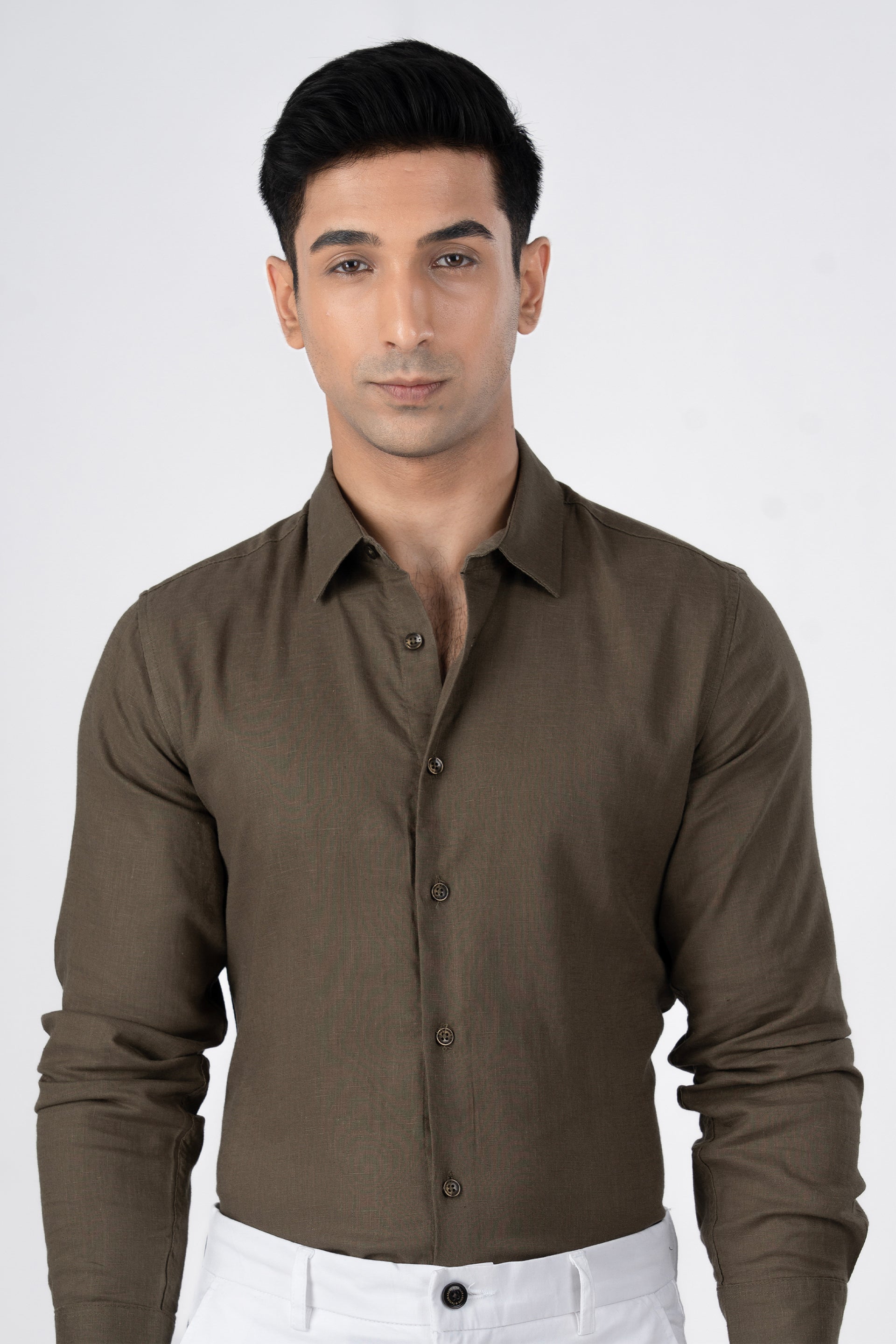 Premium Lyocell Linen Shirt In Olive